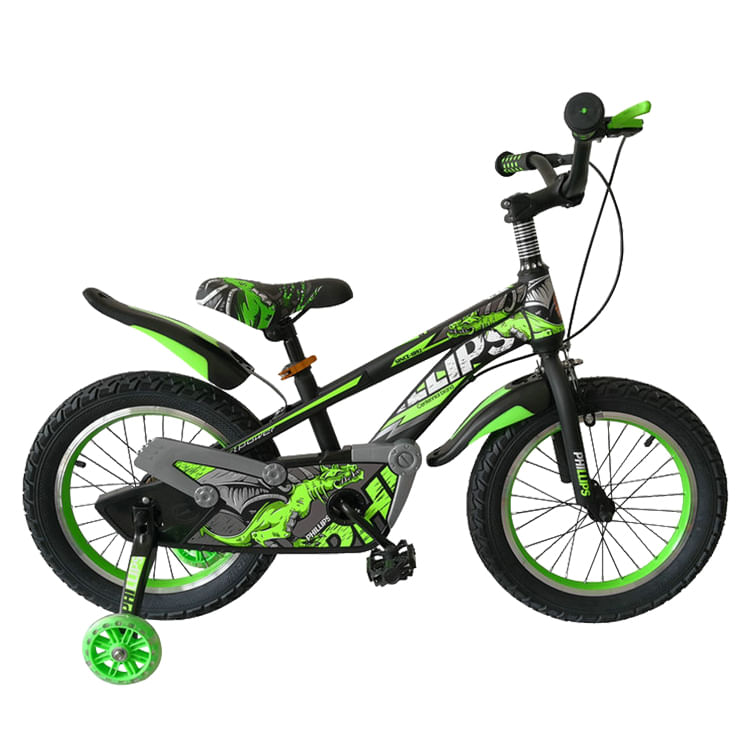 Bicicleta 18 inch Go Kart model Tfboys, cos metalic,roti ajutatoare ,aparatori noroi,sonerie, 5-9 ani, verde cu negru