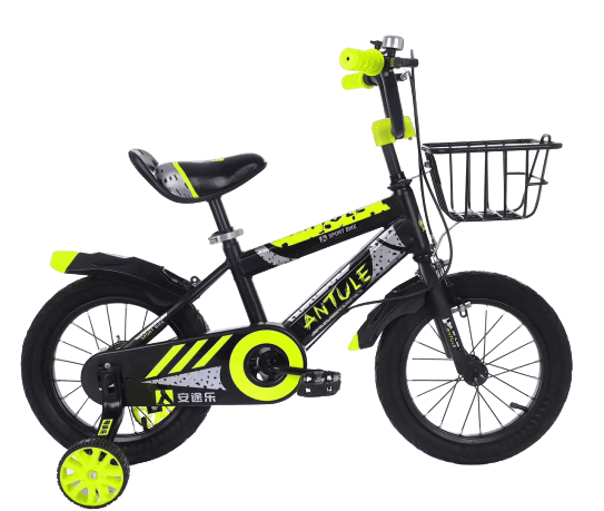 Bicicleta 18 inch Go Kart Antule, cos metalic,roti ajutatoare ,aparatori noroi,sonerie, 5-9 ani, negru cu verde