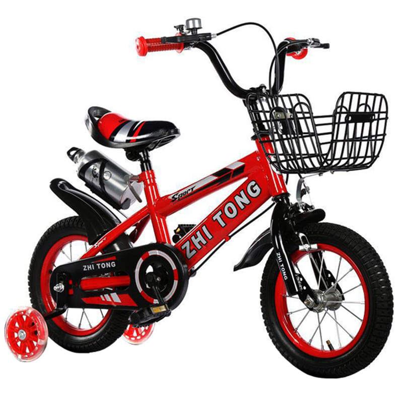 Bicicleta Go Kart Sport rosie 14 inch 3-5 ani, roti ajutatoare silicon ,aparatoare si cos ,suport si bidon,sonerie