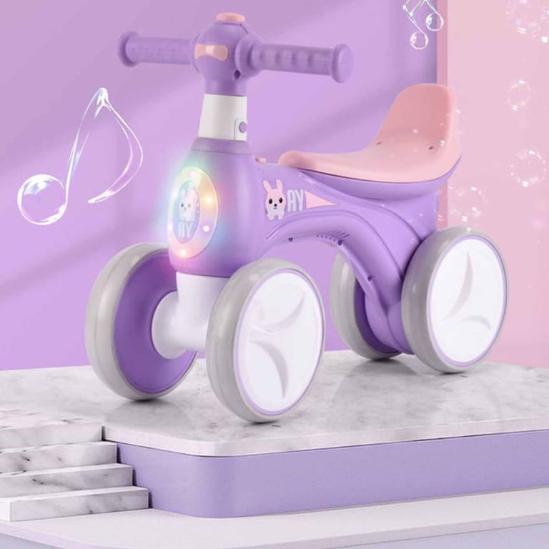 Bicicleta Go Kart fara pedale cu roti silentioase Bunny, pentru copii, mov, cu lumini si baloane de sapun - 3 | YEO