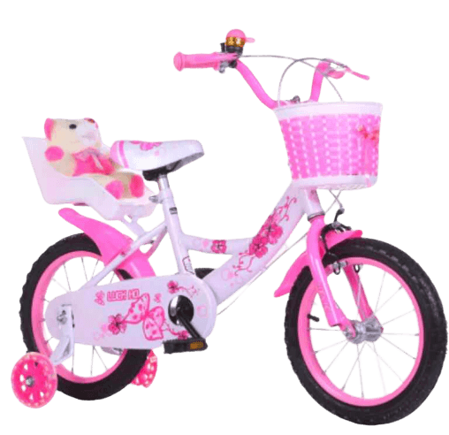 Bicicleta Go kart,model Ary Bear, alb cu roz 18 inch pentru fetite cu intre 5-9 ani