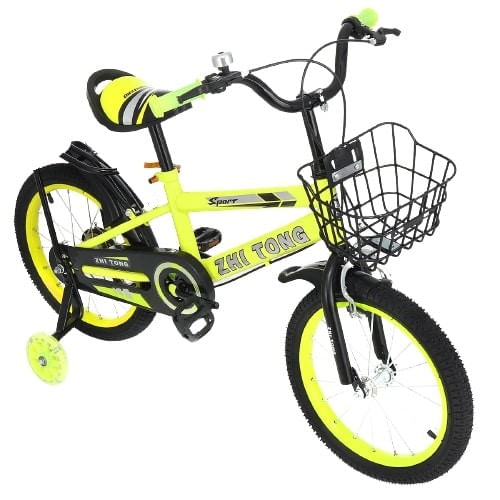 Bicicleta Go Kart 18 inch Sport 4-8 ani,roti ajutatoare silicon,aparatoare,cos suport bidon,sonerie,galben - 1 | YEO