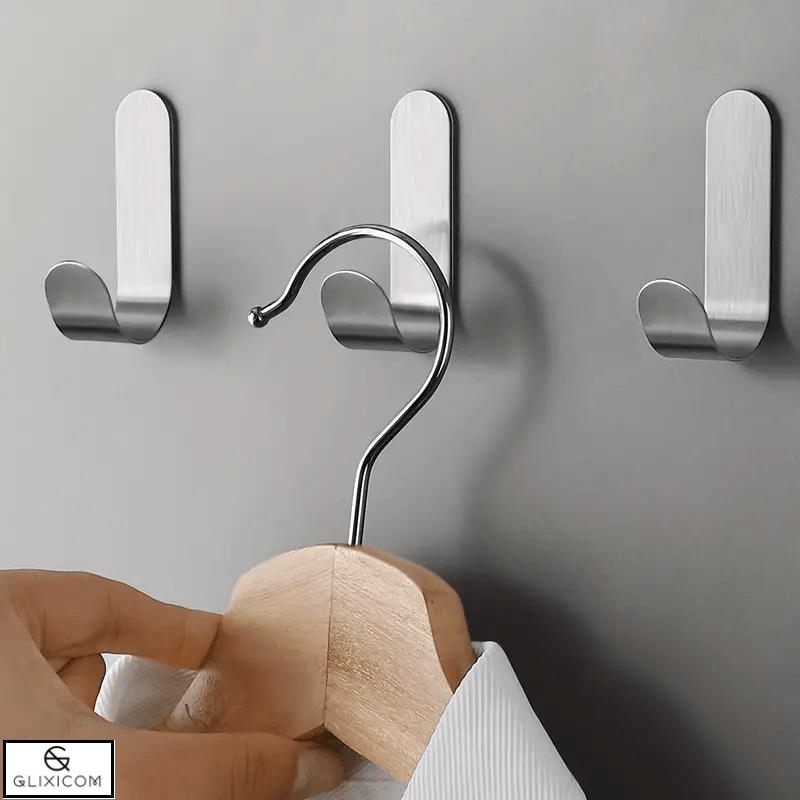 Cuier Autoadeziv din Otel Inoxidabil Multifunctional Tip Agatatoare Glixicom 6 Bucati Argintiu — imaginea 4
