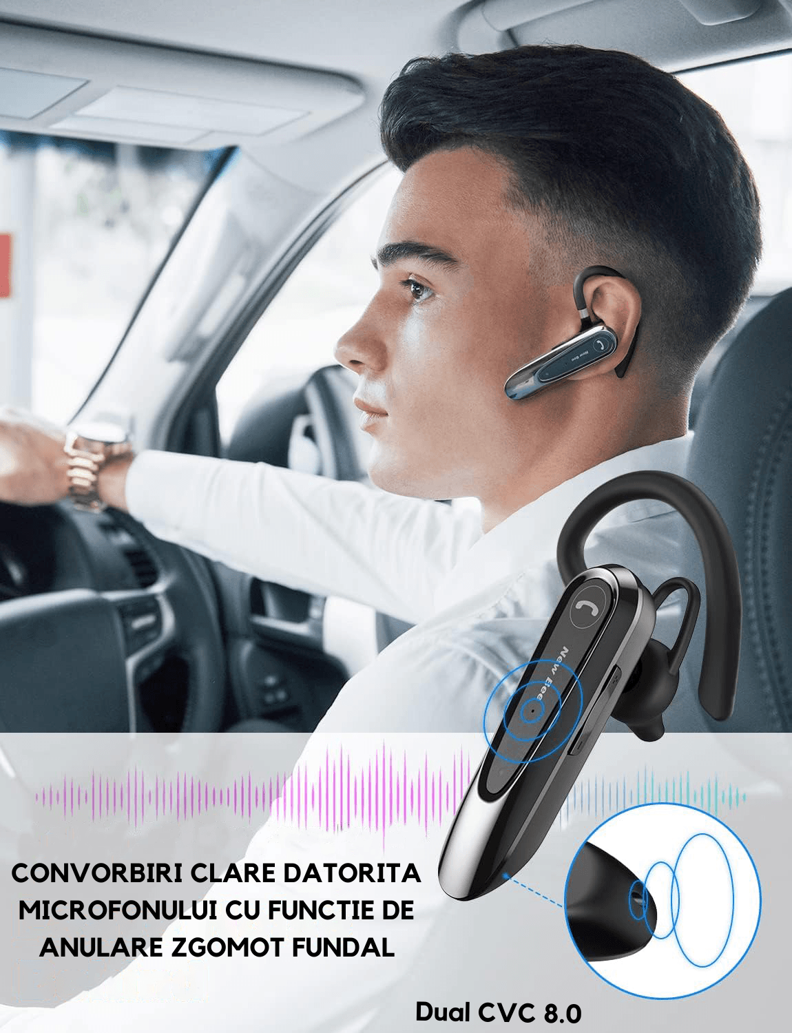 Casca Bluetooth 5.0, Multipoint, Compatibilitate iOS/Android, Sunet HD, Autonomie 24H, Noise Cancelling, Handsfree, Husa - 4 | YEO