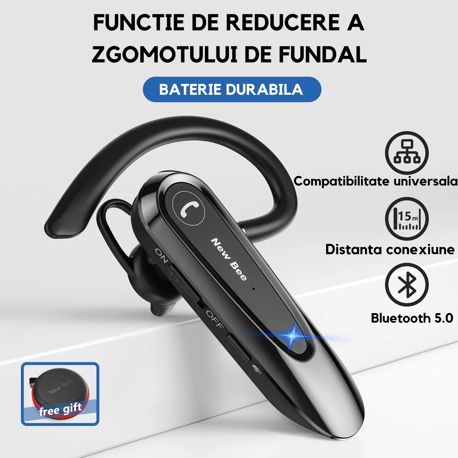 Casca Bluetooth 5.0, Multipoint, Compatibilitate iOS/Android, Sunet HD, Autonomie 24H, Noise Cancelling, Handsfree, Husa - 1 | YEO