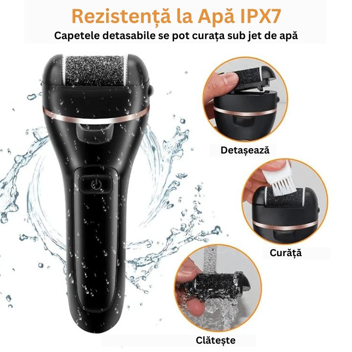 Pila Electrica pentru Talpi si Calcaie, Display Digital, LED, Incarcare USB, Rezistenta la Apa, 3 role, 2000 rpm, Negru - 3 | YEO