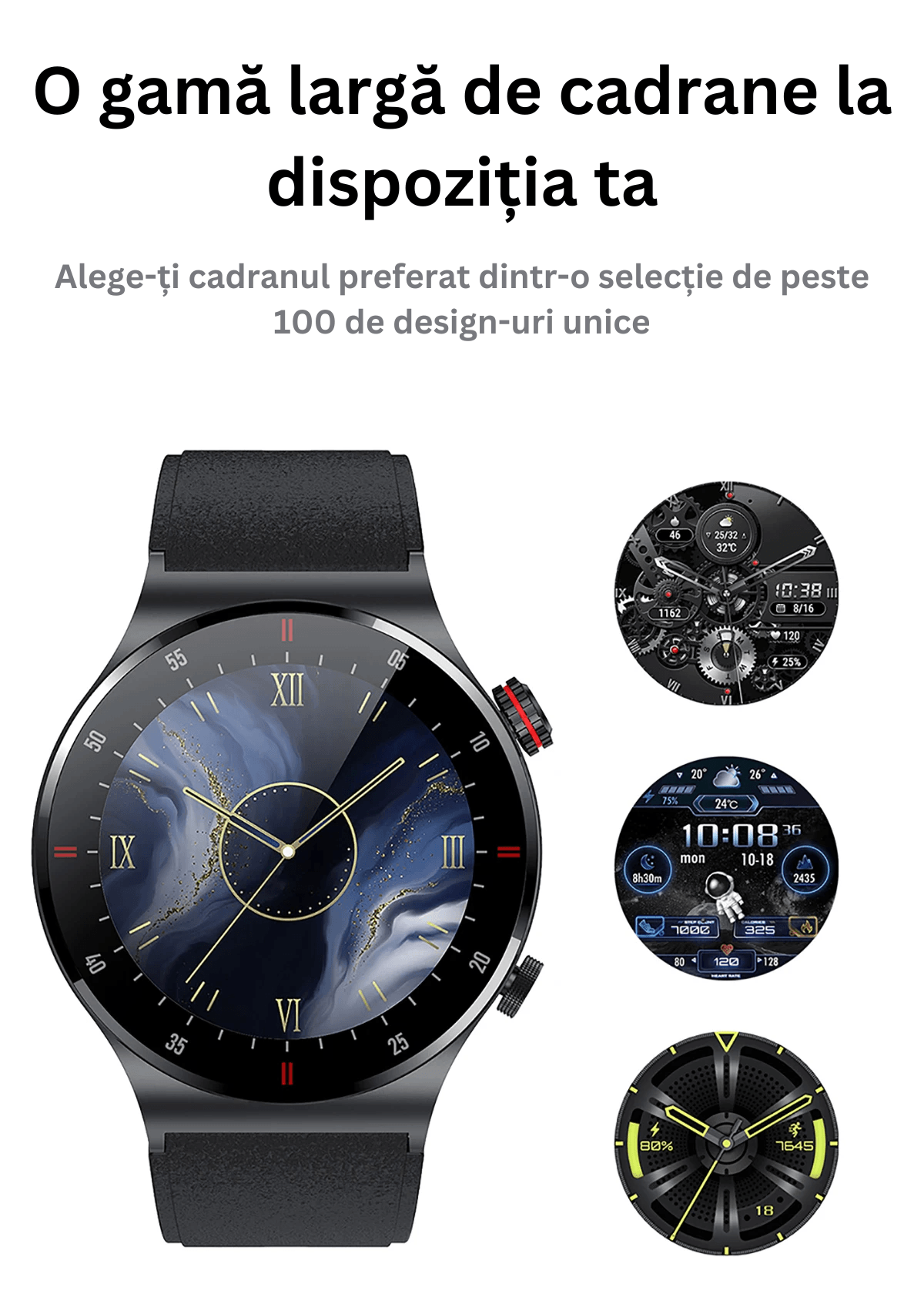 Ceas Smartwatch, Ecran tactil de 1.28 HD Inch, Rezistent la apa, Tensiune arteriala, Cronometru, Pedometru, Negru - 3 | YEO