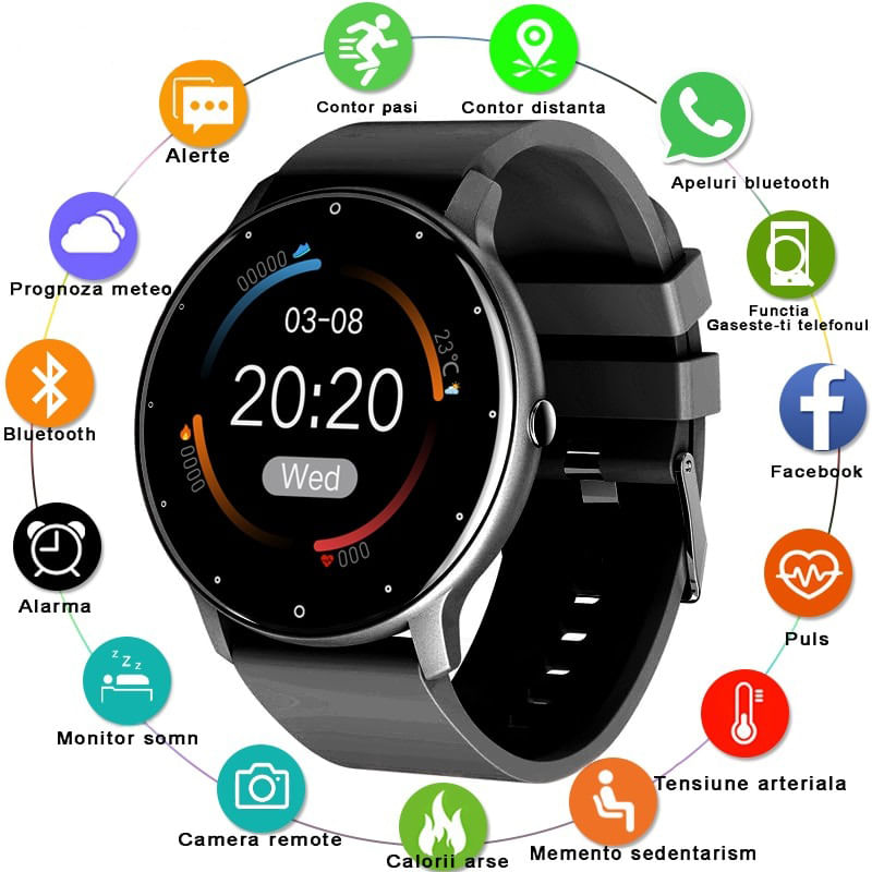 Ceas smartwatch si bratara fitness, Notificari Apeluri/Sms/Social Media, Monitorizare Activitati Fizice Rezistent la Apa - 2 | YEO