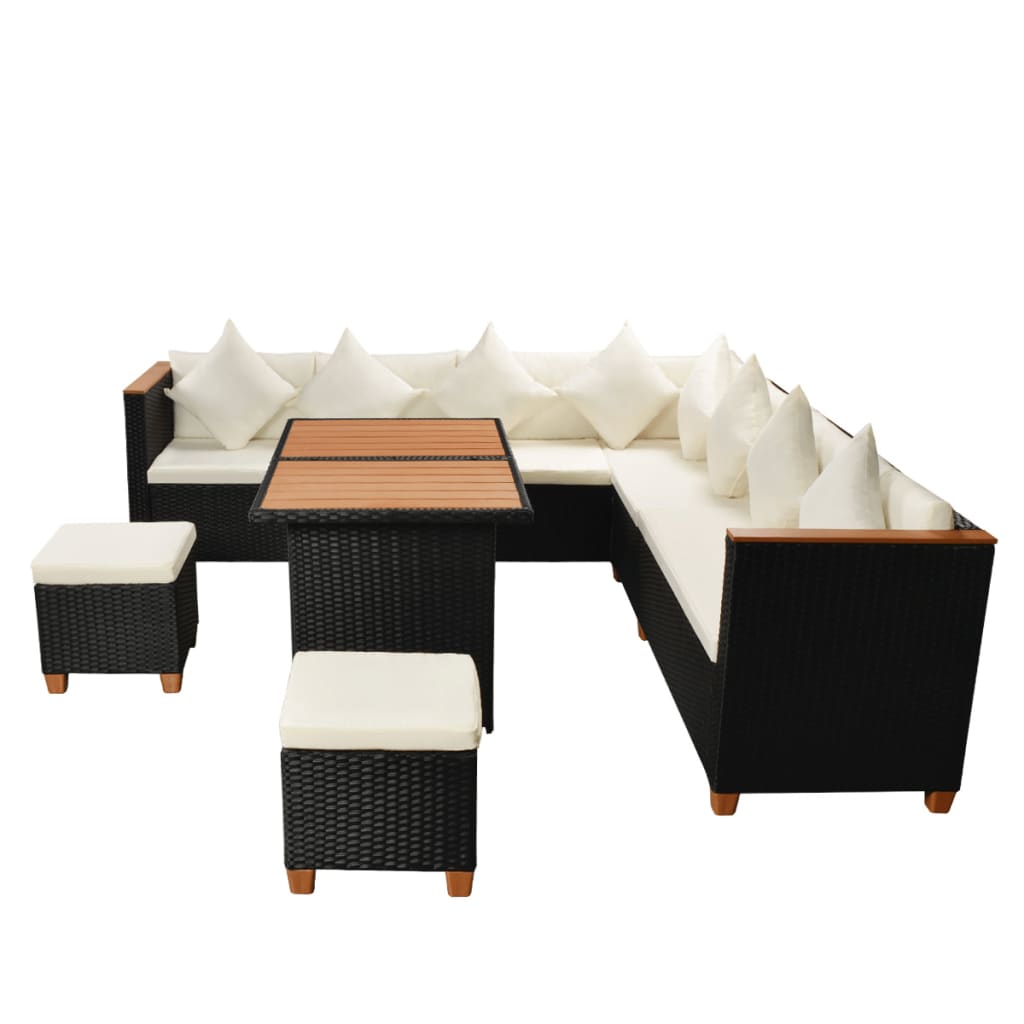 Set mobilier de gradina cu perne, 7 piese, negru, poliratan — imaginea 4