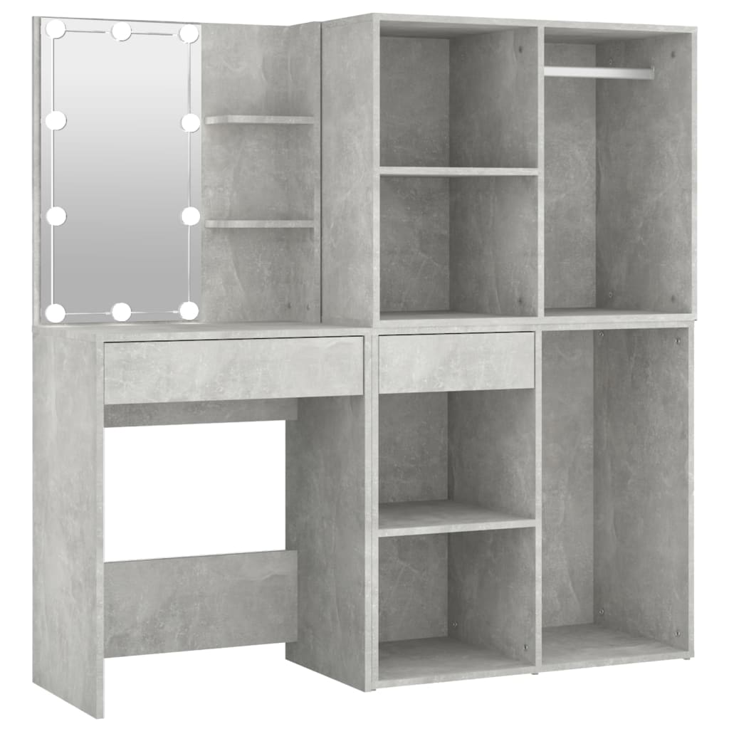 Masa toaleta cu LED/2 dulapuri, gri concret, lemn prelucrat