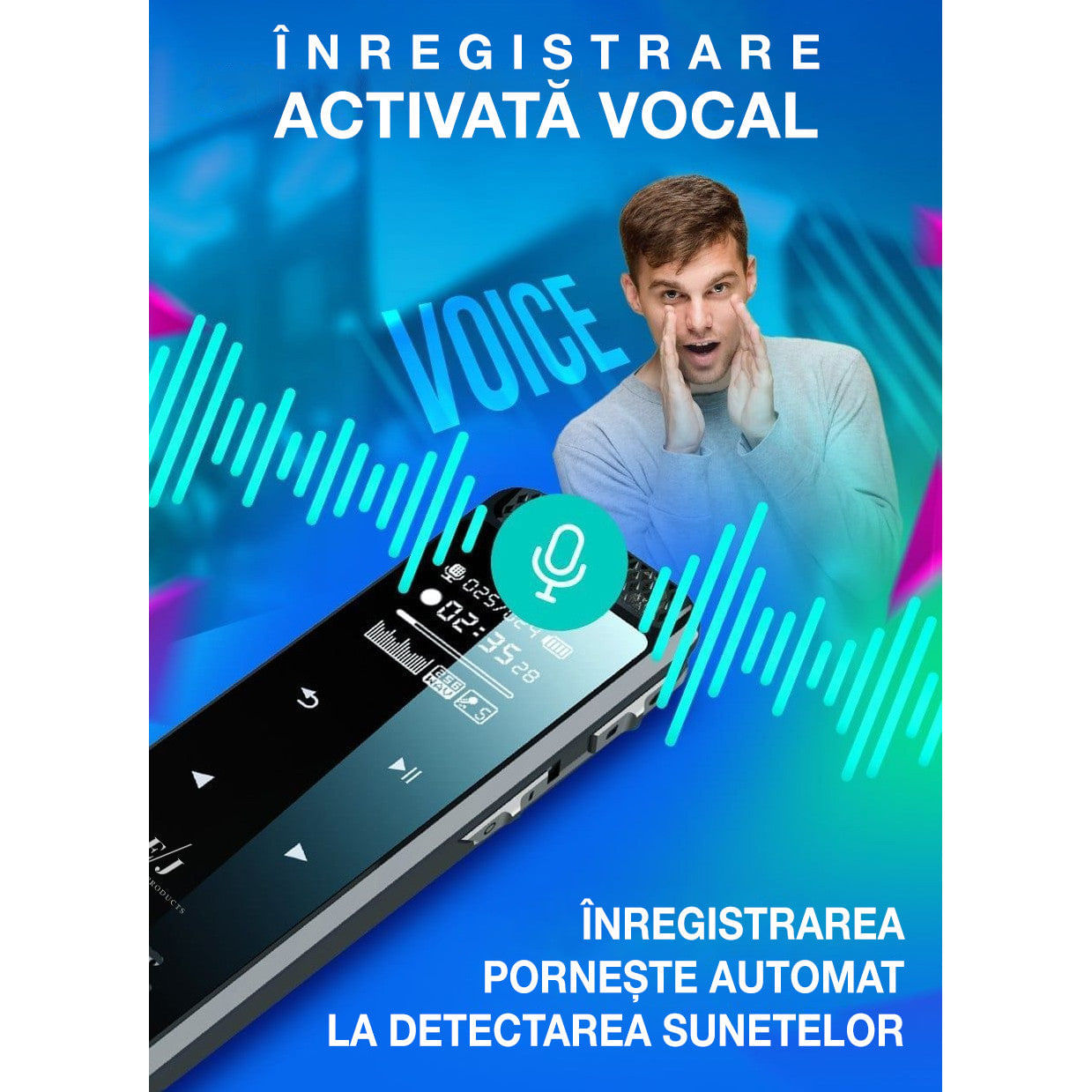 Reportofon profesional cu activare vocala, Q55, 8 GB, difuzor, MP3 - imagine 5