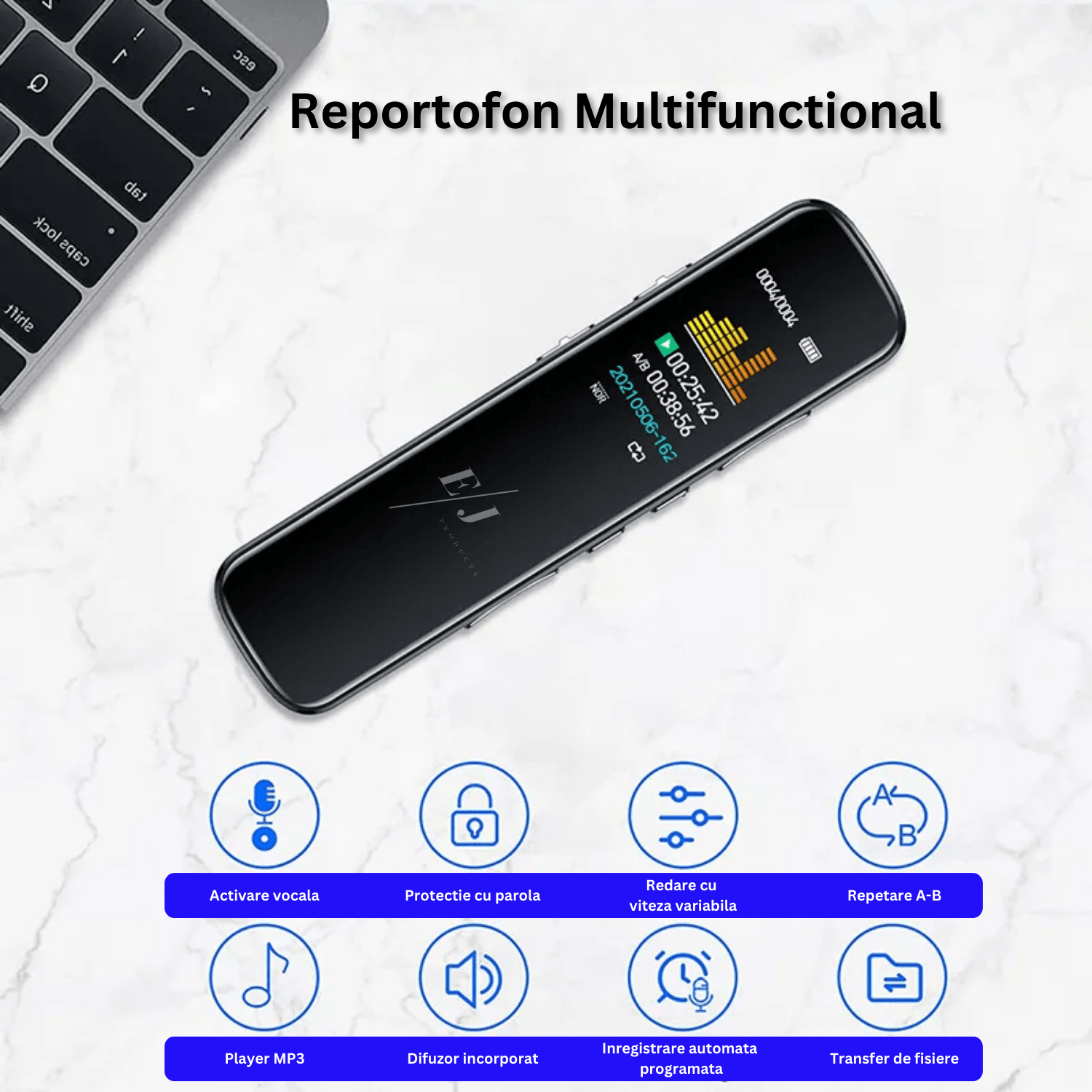 Reportofon profesional cu activare vocala, M12, 16GB, reducere de zgomot inteligenta, MP3 - 2 | YEO