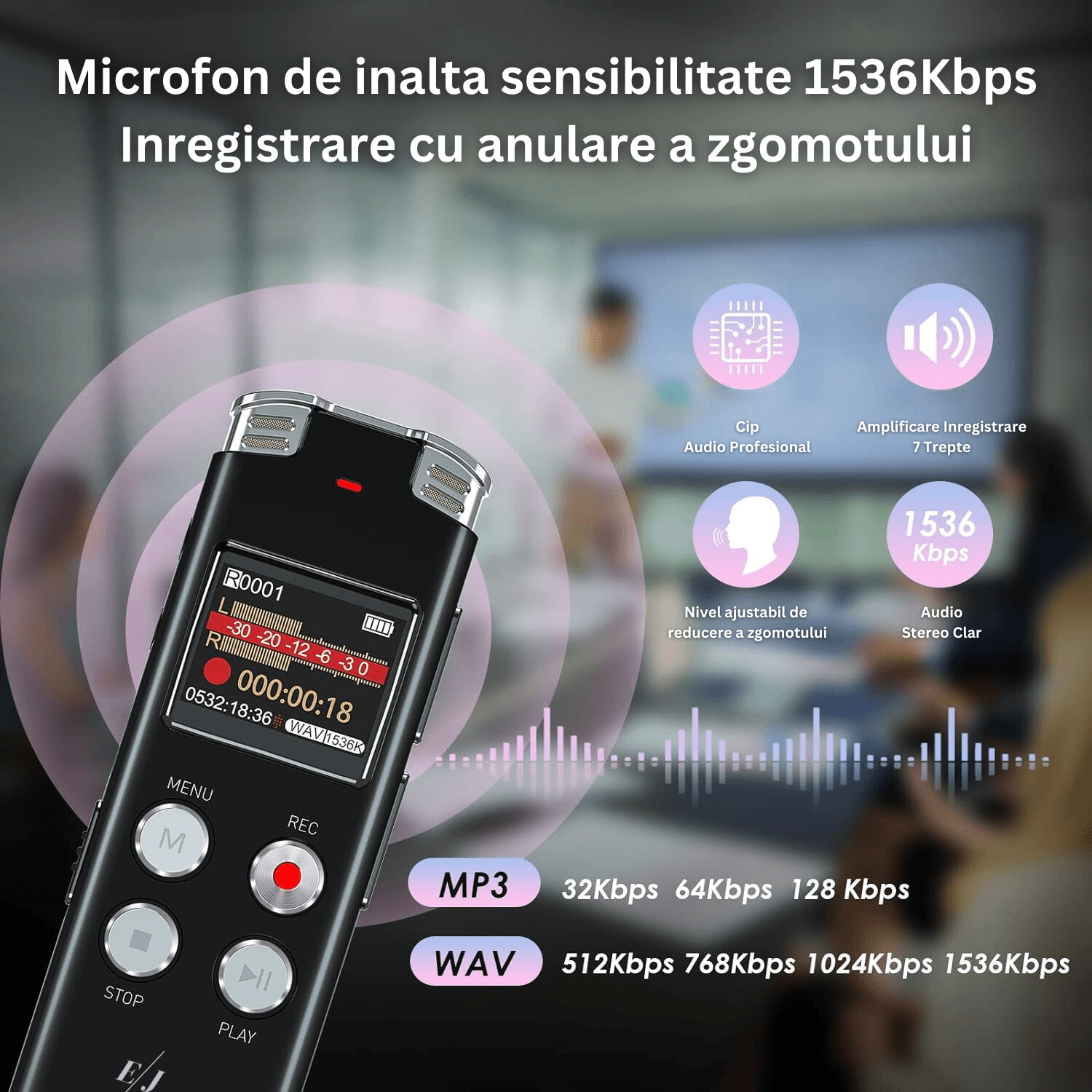 Reportofon digital cu activare vocala, L357, 64 GB, autonomie 20 ore, redare 35 ore, anulare a zgomotului, negru - 3 | YEO