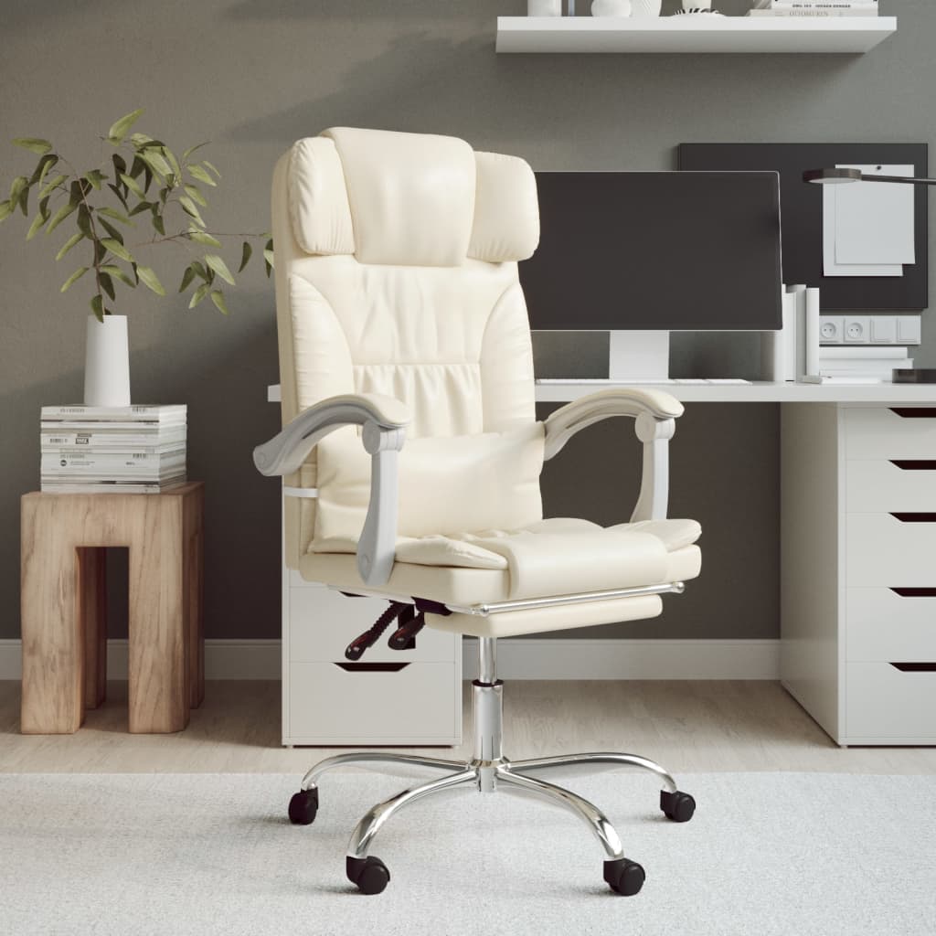 Scaun de birou rabatabil, crem, piele ecologica — imaginea 2