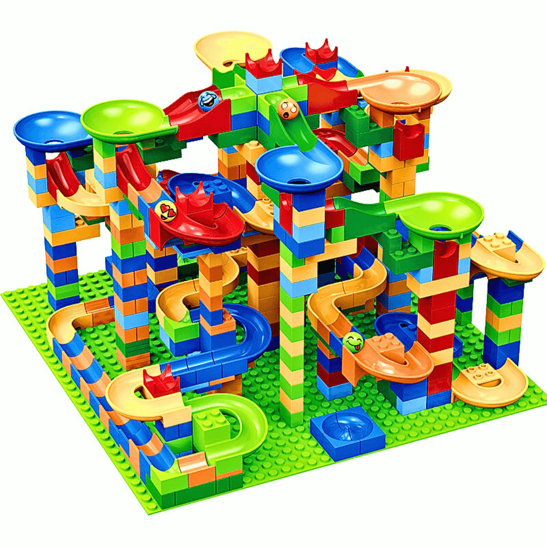 Joc creativ si distractiv, set constructie pista labirint cu bile amuzante, 515 piese multicolore