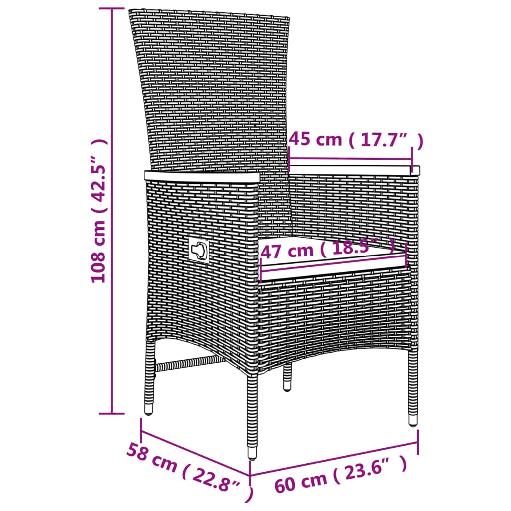 Set sezlonguri de gradina, 3 piese, poliratan și lemn acacia, model 2x scaun + masă, număr de articole 3 — imaginea 6