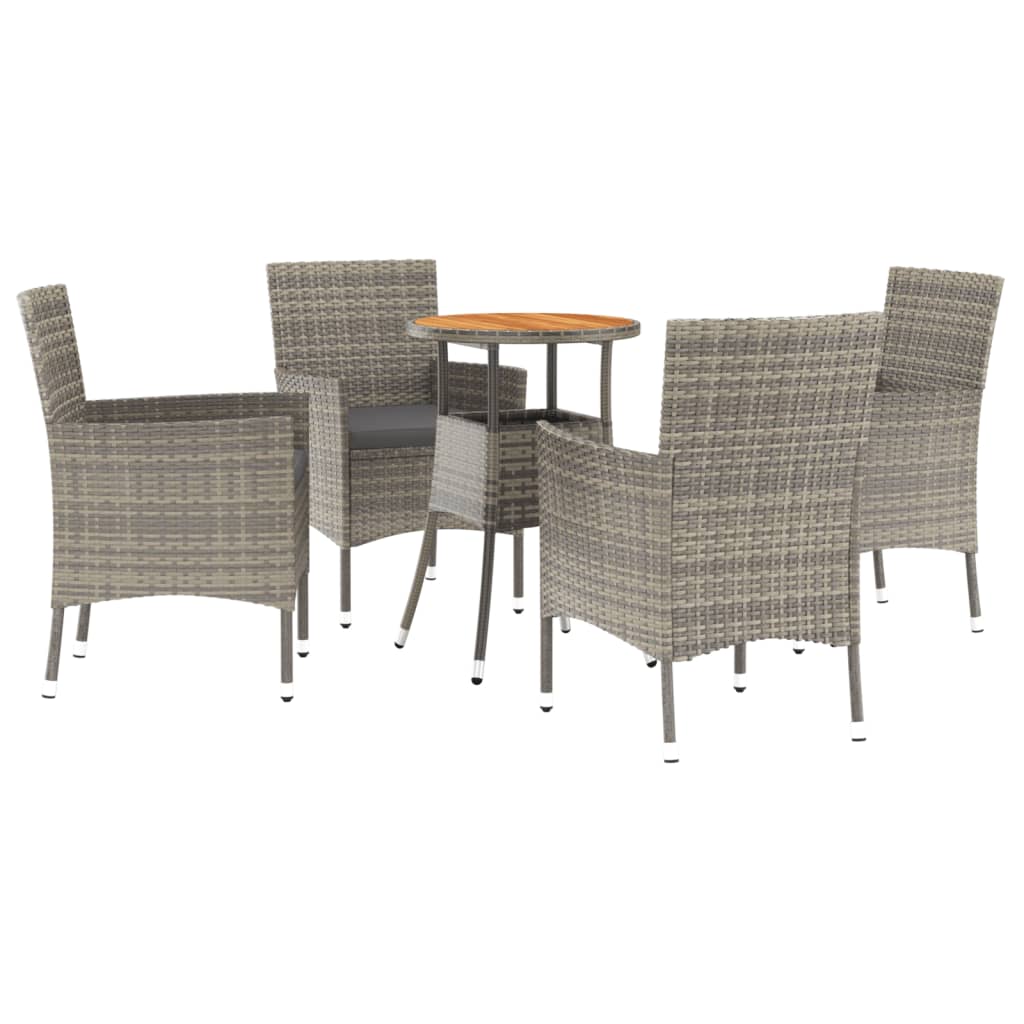 Set bistro de gradina cu perne, 5 piese, gri, poliratan