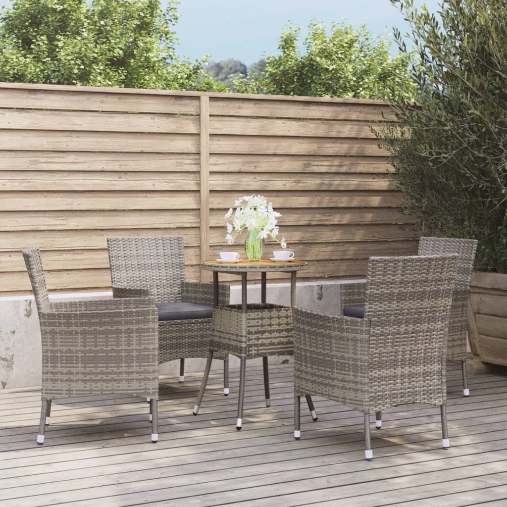 Set bistro de gradina cu perne, 5 piese, gri, poliratan — imaginea 2