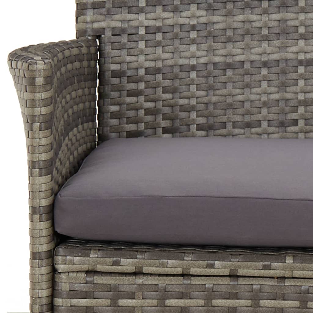 Set bistro de gradina cu perne, 5 piese, gri, poliratan — imaginea 6