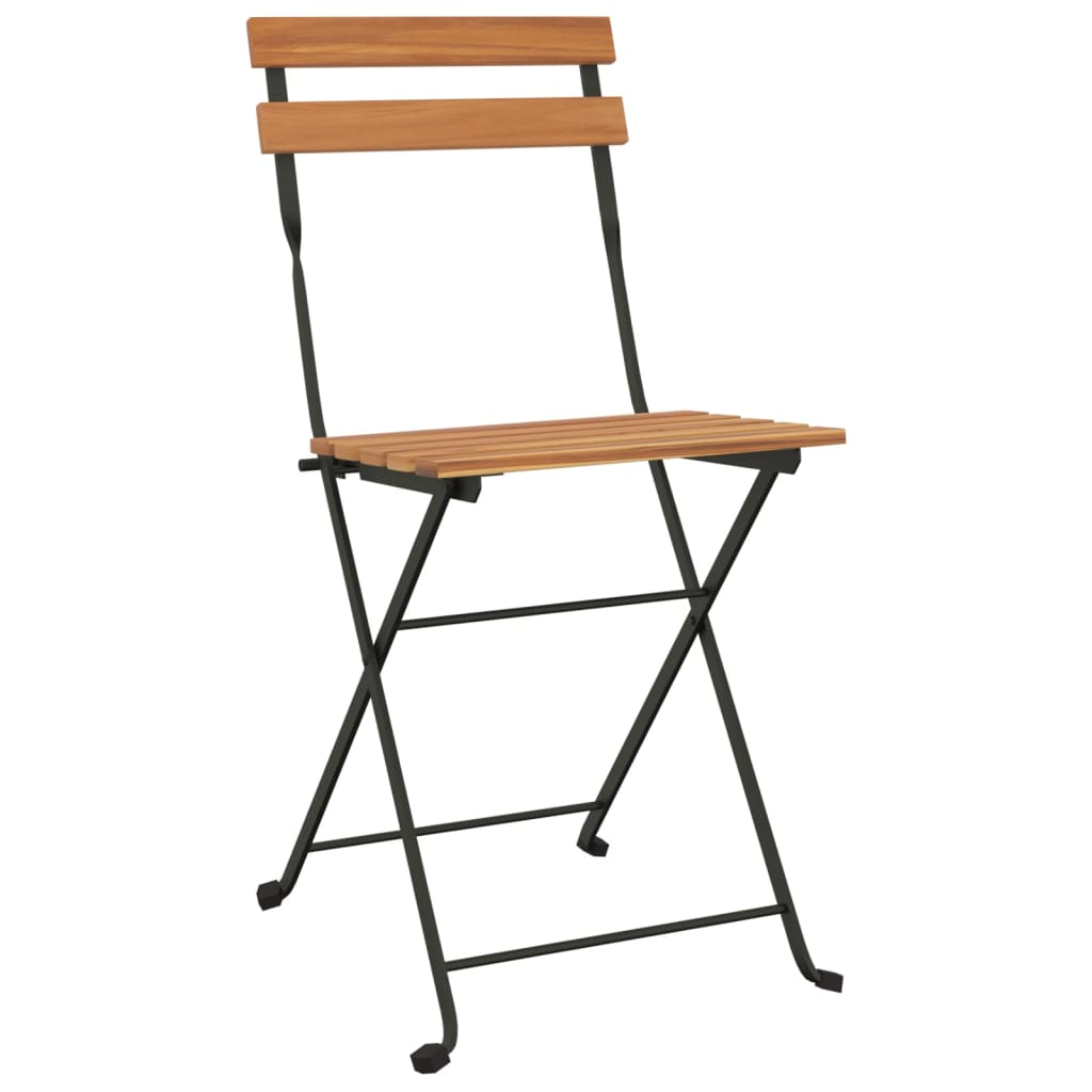 Set mobilier de bistro pliabil, 3 piese, lemn masiv tec si otel — imaginea 4
