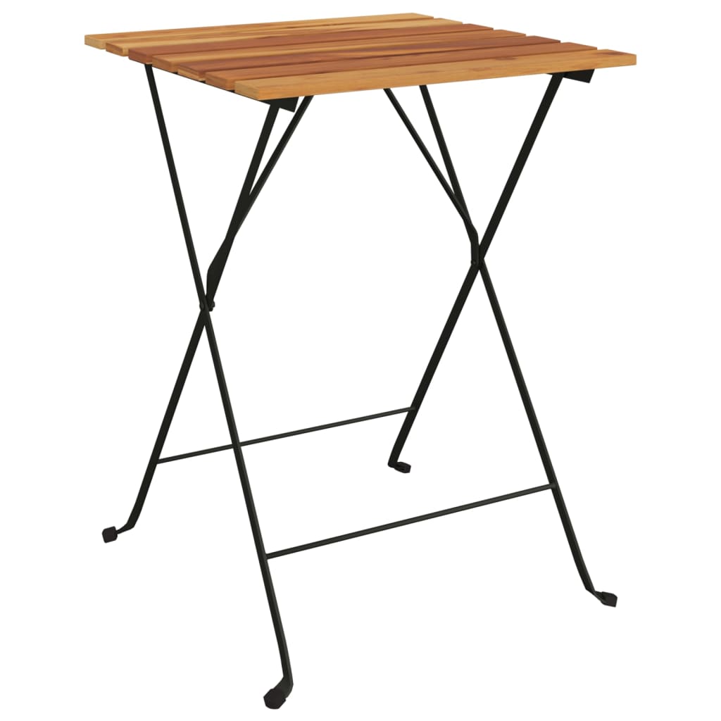 Set mobilier de bistro pliabil, 3 piese, lemn masiv tec si otel — imaginea 5