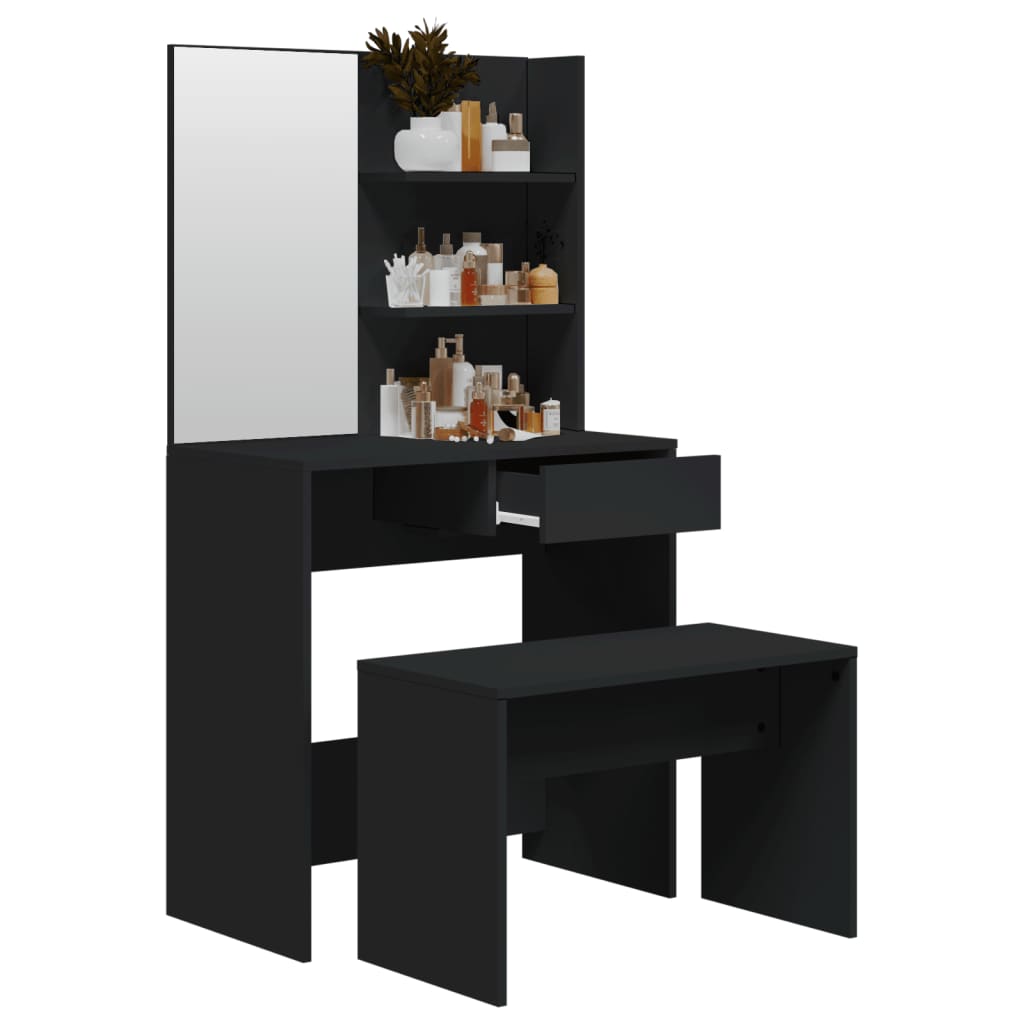 Set masuta de toaleta, negru, 74,5x40x141 cm — imaginea 4