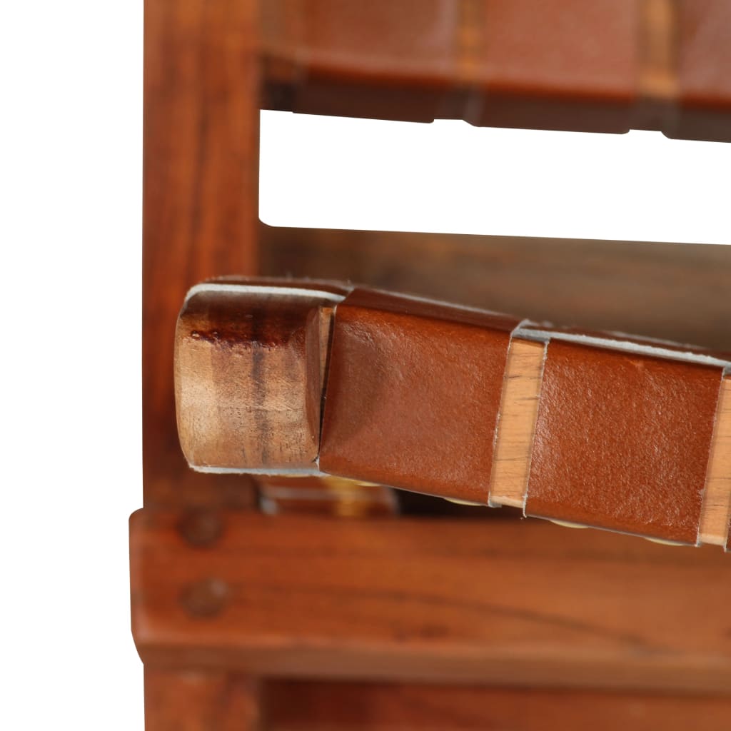 Scaun pliant impletit, maro, piele naturala — imaginea 7