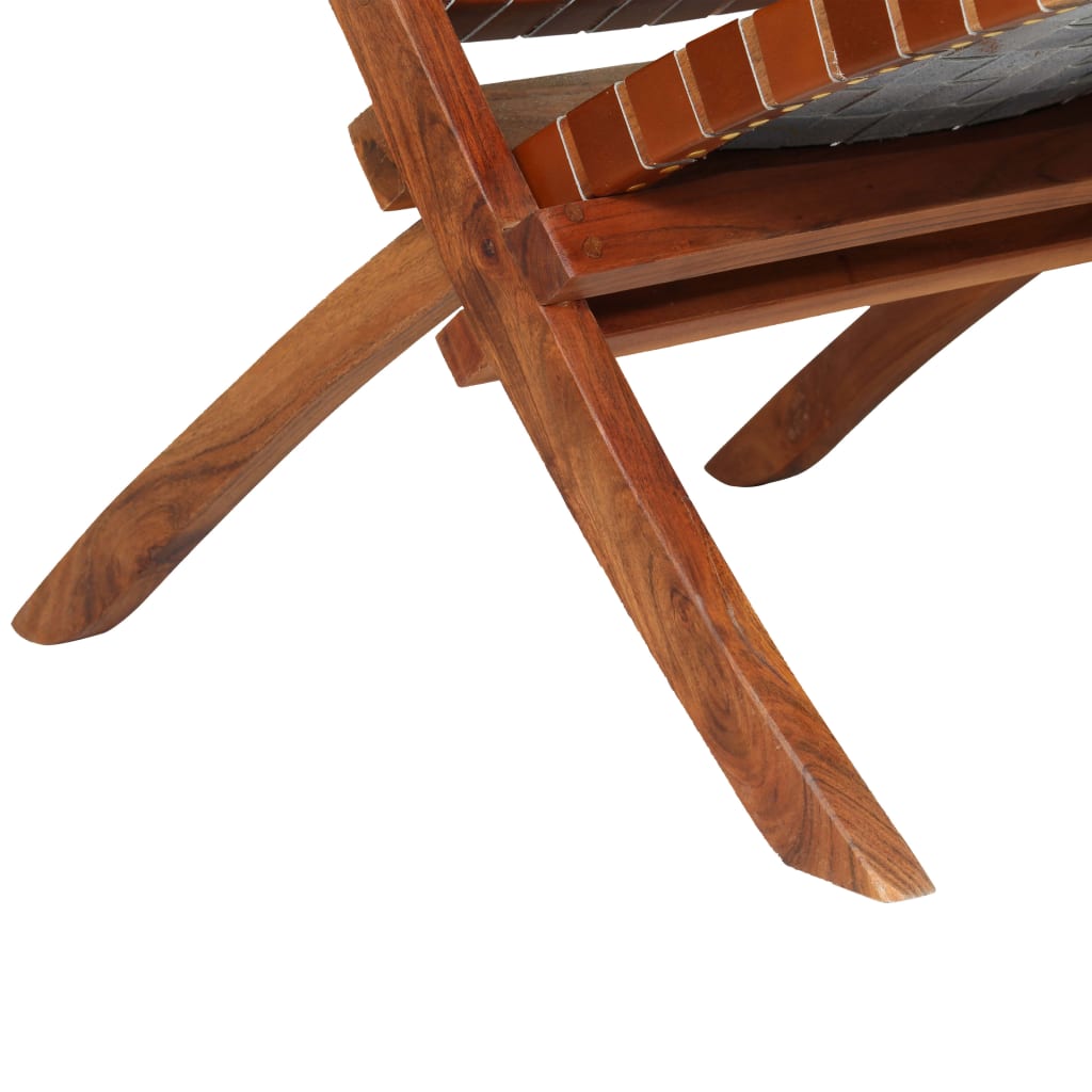 Scaun pliant impletit, maro, piele naturala — imaginea 8