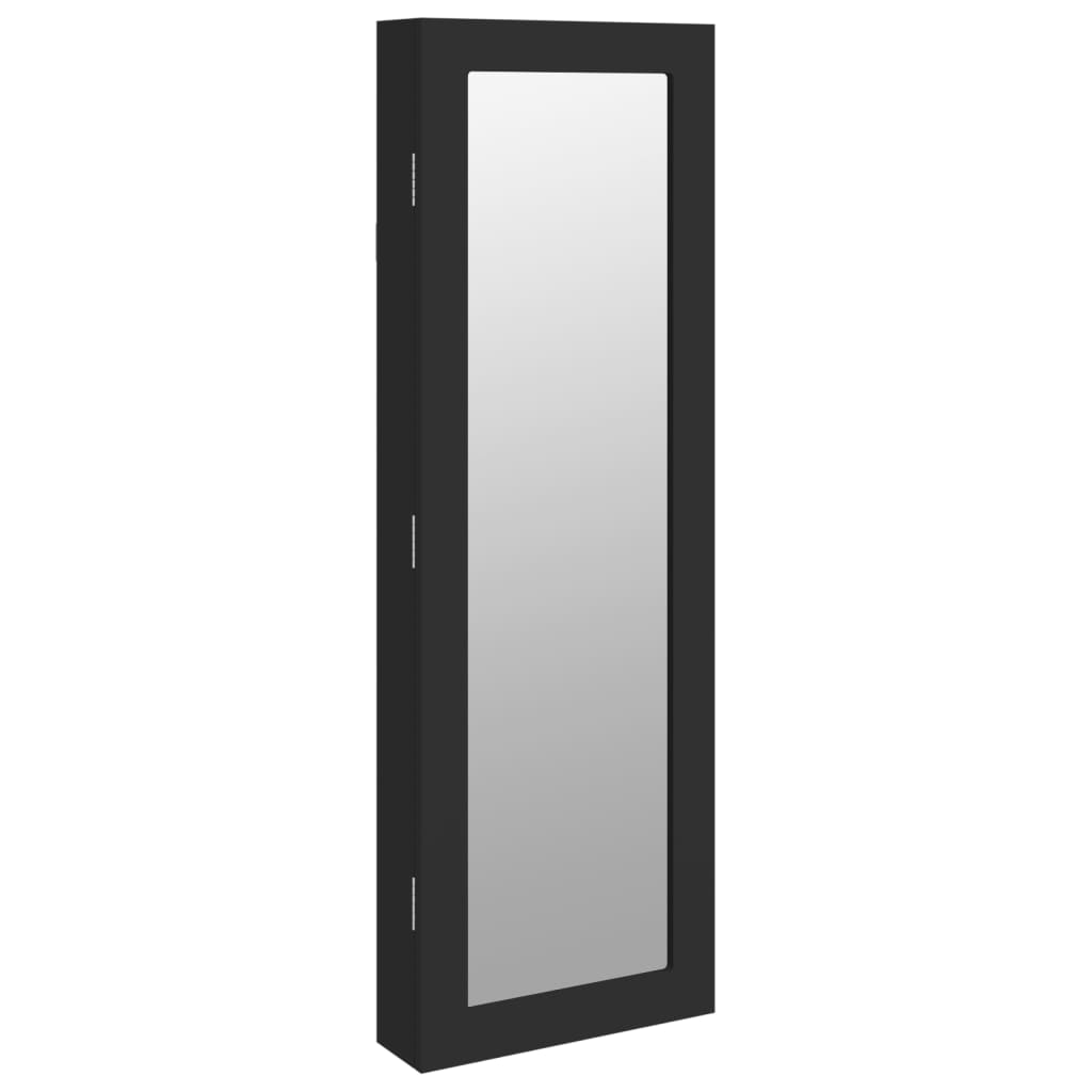 Dulap de bijuterii & oglinda montat pe perete negru 30x8,5x90cm