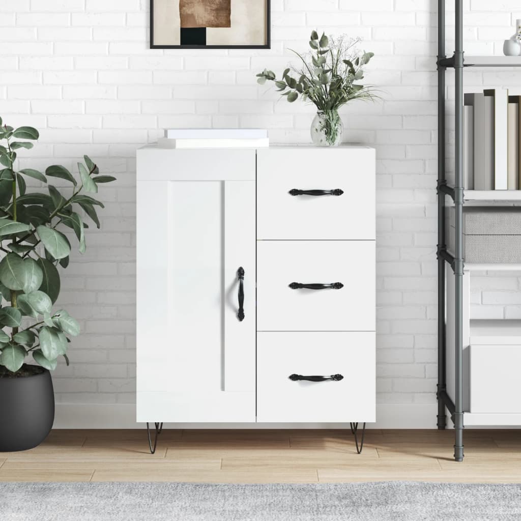 Servanta, alb extralucios, 69,5x34x90 cm, lemn compozit — imaginea 2