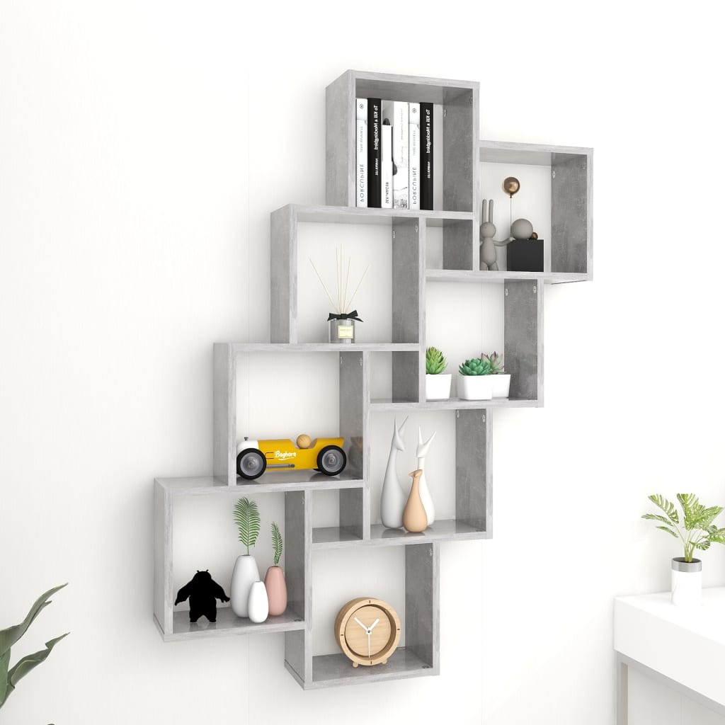Raft de perete cub, gri beton, 90x15x119 cm, PAL — imaginea 2