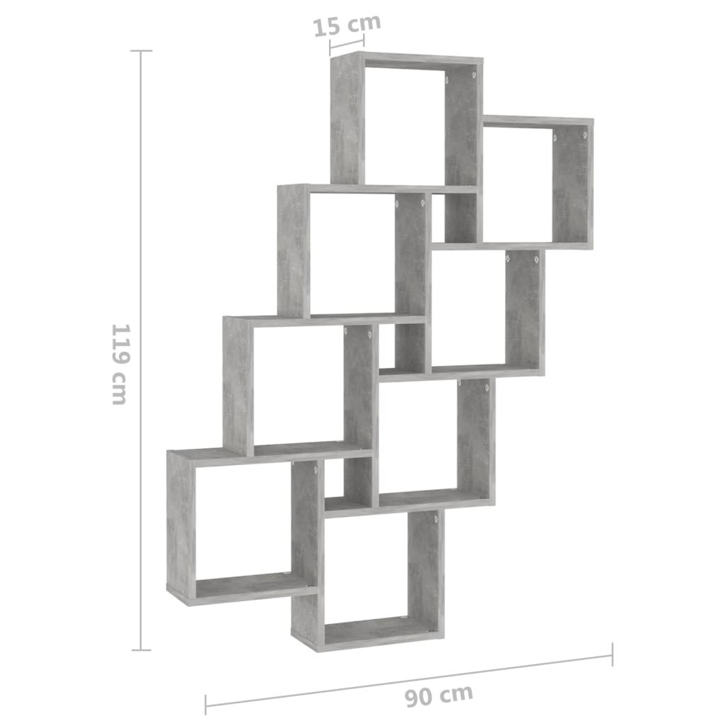 Raft de perete cub, gri beton, 90x15x119 cm, PAL — imaginea 6