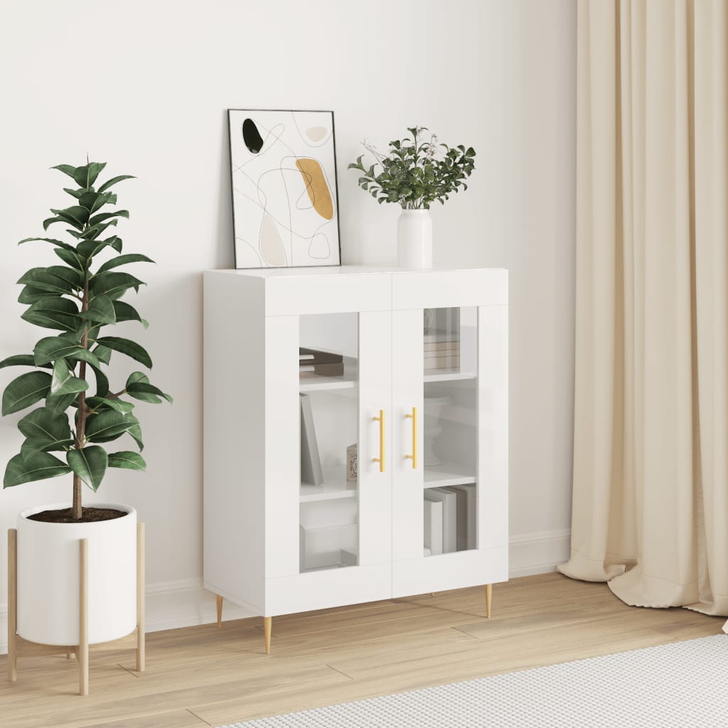Servanta, alb extralucios, 69,5x34x90 cm, lemn compozit — imaginea 2