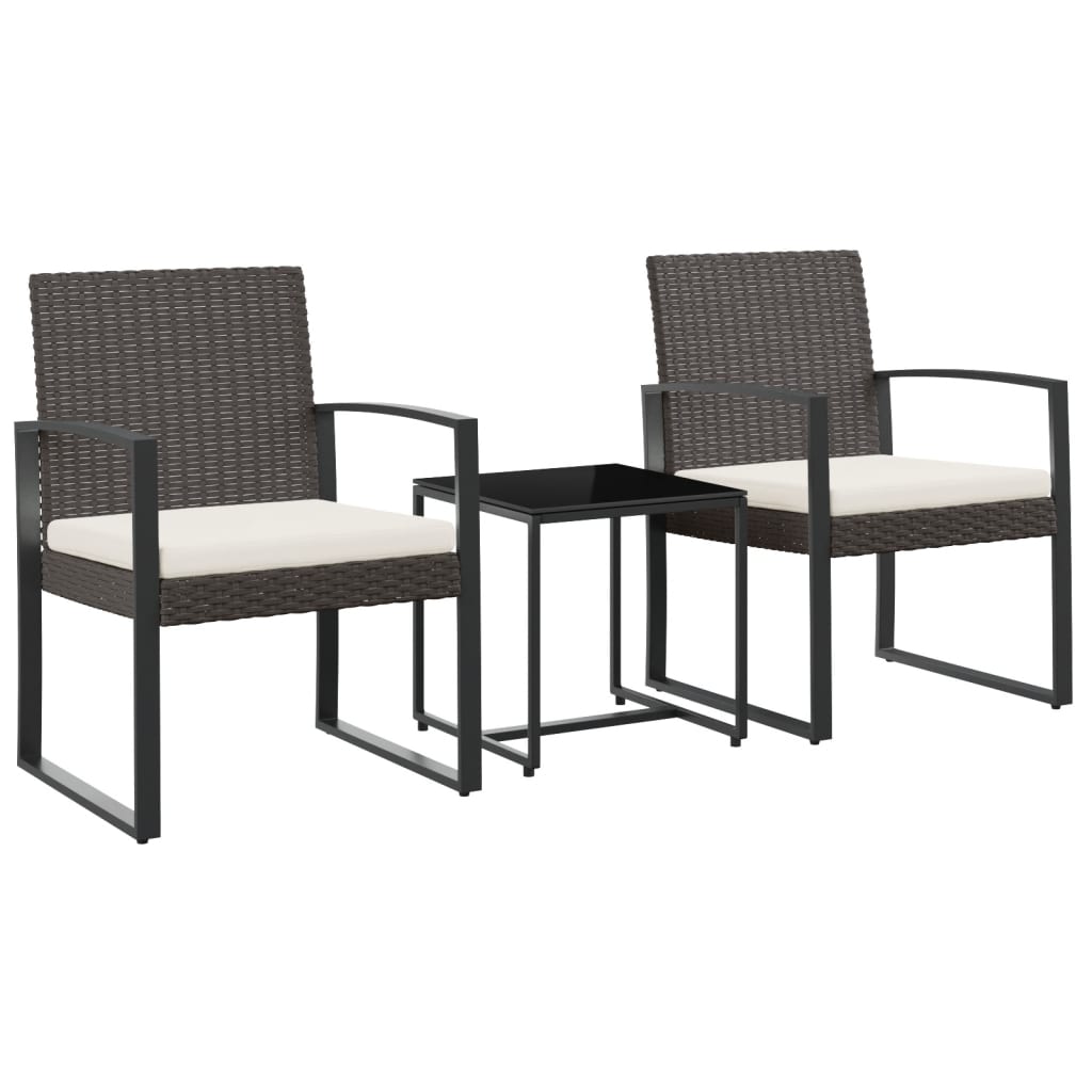 Set mobilier de gradina cu perne, 3 piese, maro, PP ratan