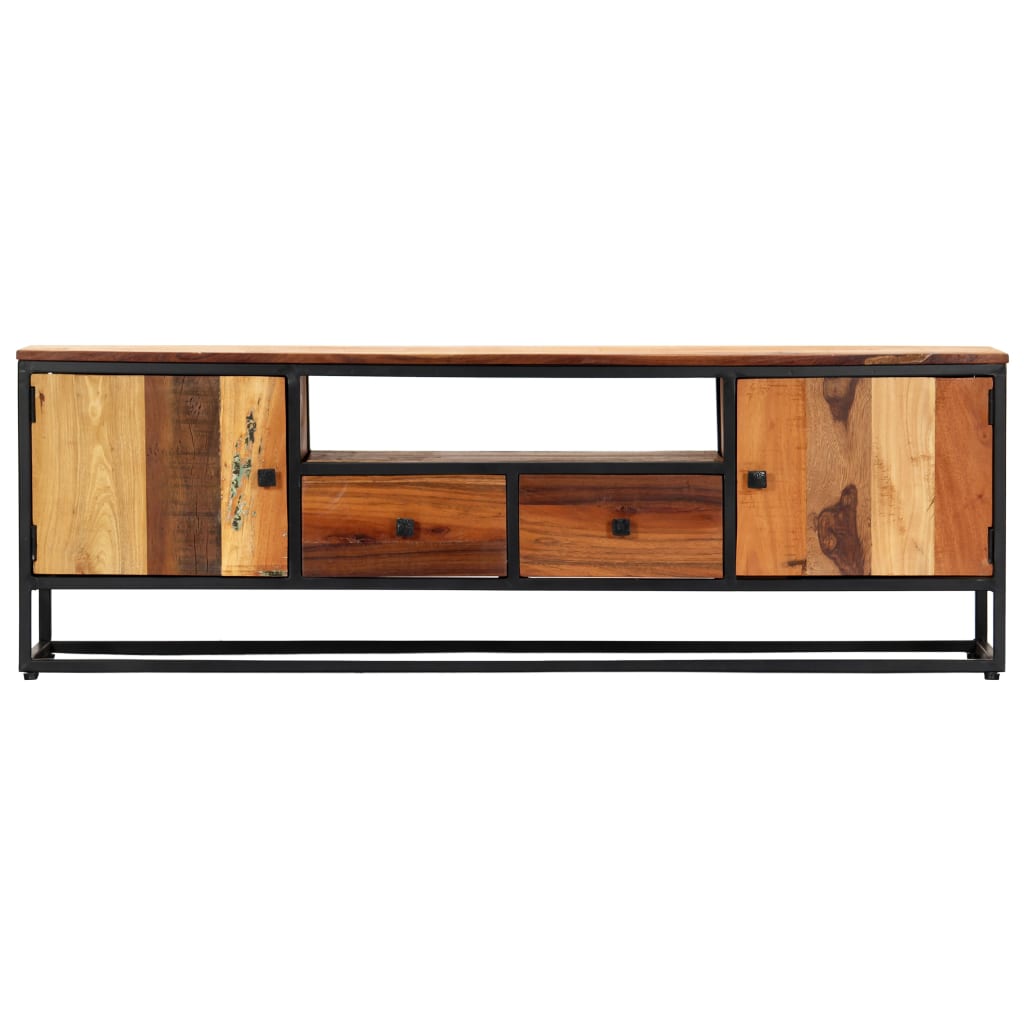 Comoda TV, 120 x 30 x 40 cm, lemn masiv reciclat si otel — imaginea 3