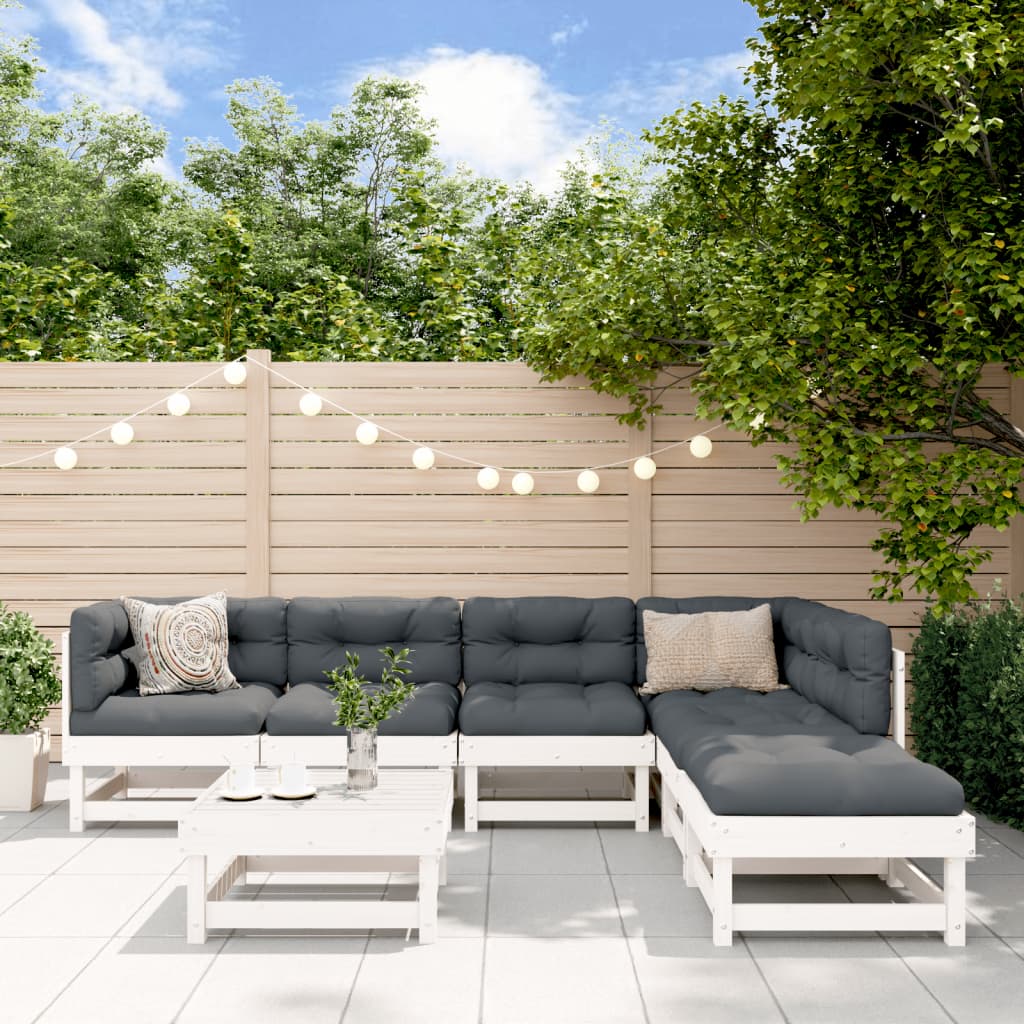 Set mobilier de gradina, 7 piese, alb, lemn masiv de pin — imaginea 2