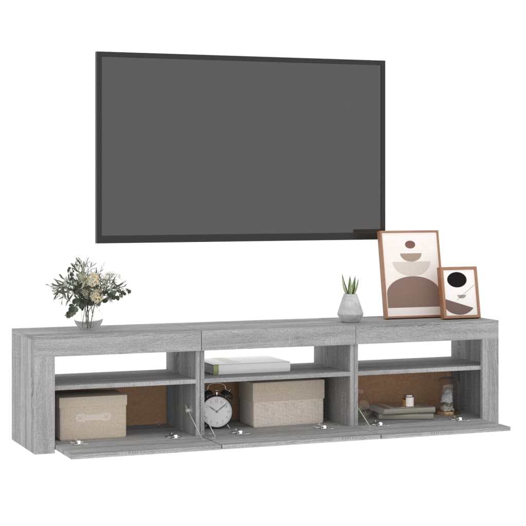 Comoda TV cu lumini LED, gri sonoma, 180x35x40 cm — imaginea 6