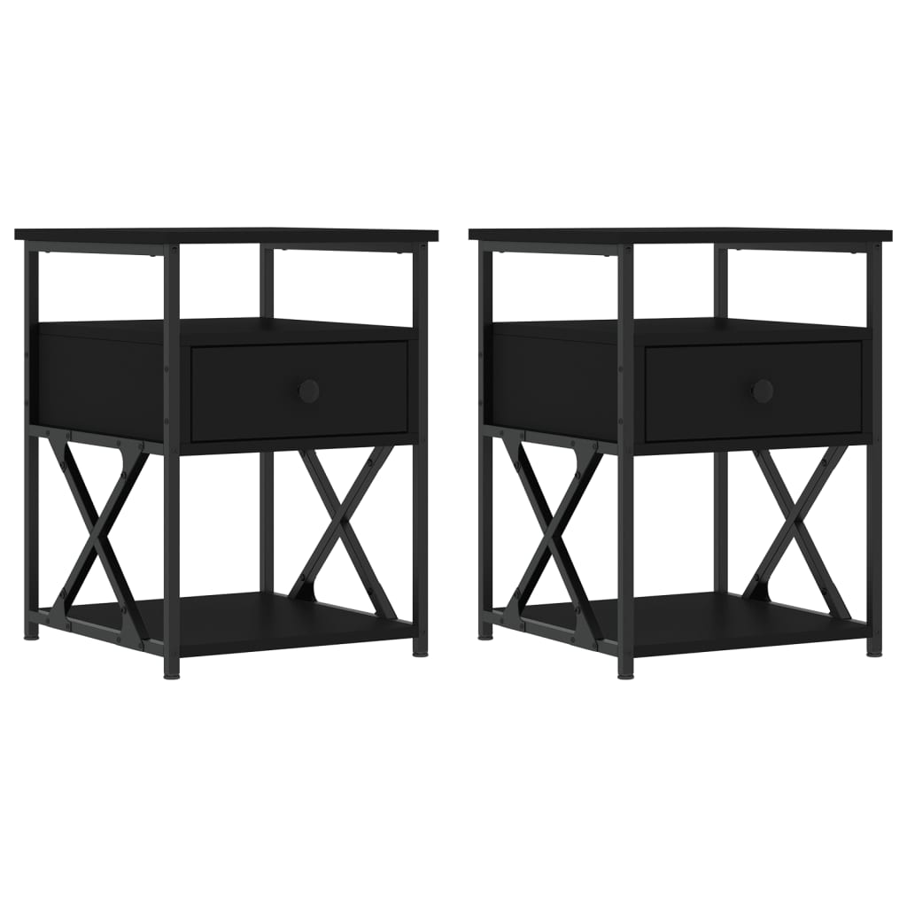 Noptiere, 2 buc., negru, 40x42x55 cm, lemn prelucrat