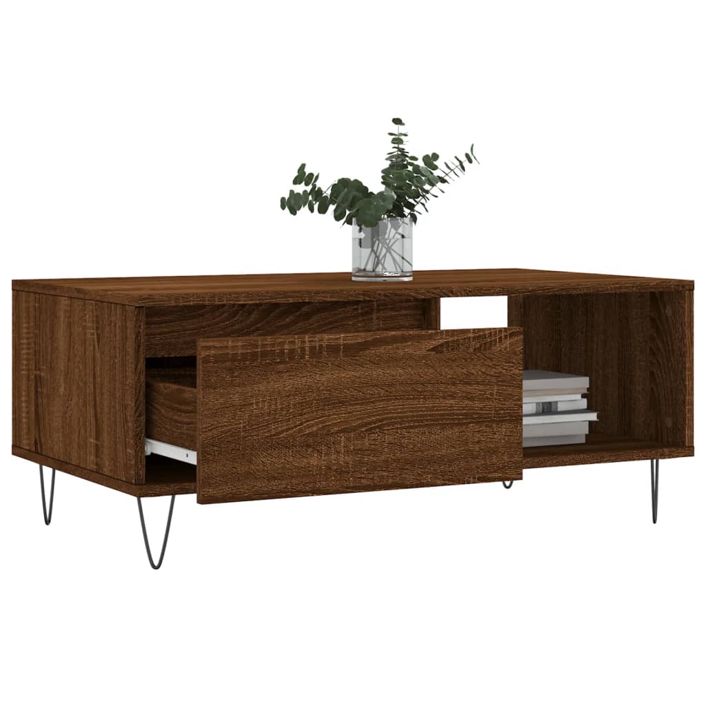 Masuta de cafea, stejar maro, 90x50x36,5 cm, lemn prelucrat — imaginea 4
