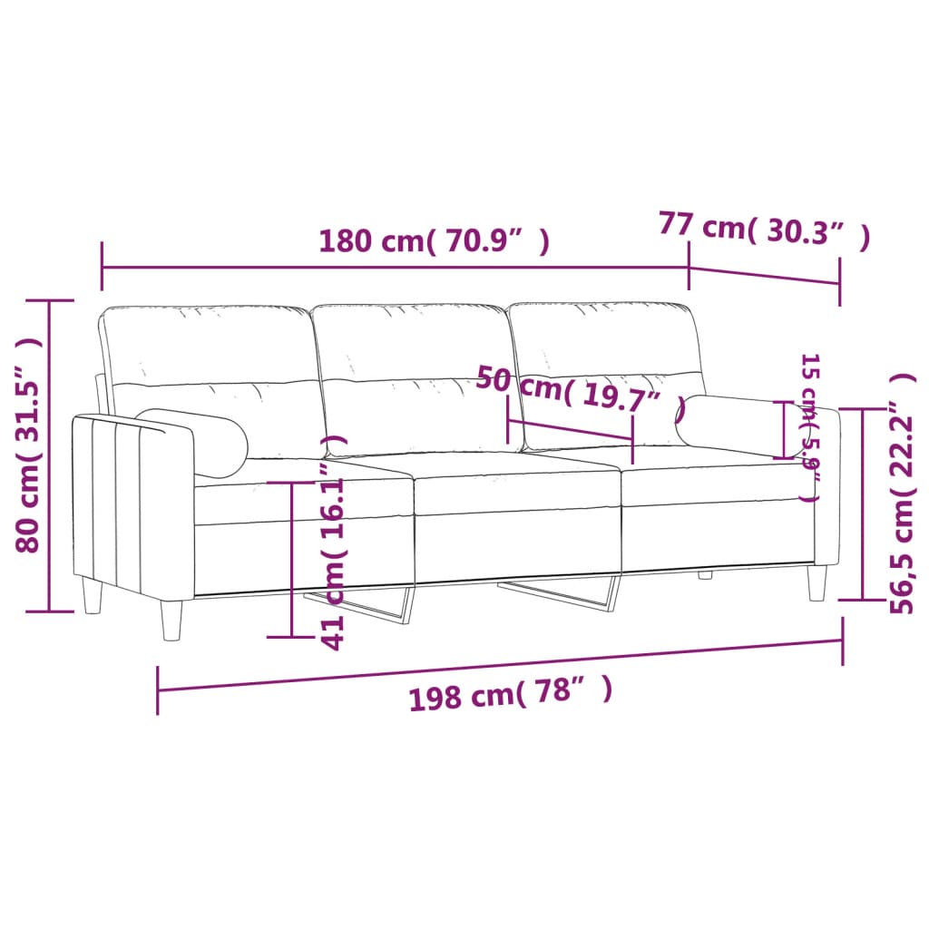 Canapea cu 3 locuri cu pernute, gri deschis, 180 cm, textil — imaginea 8