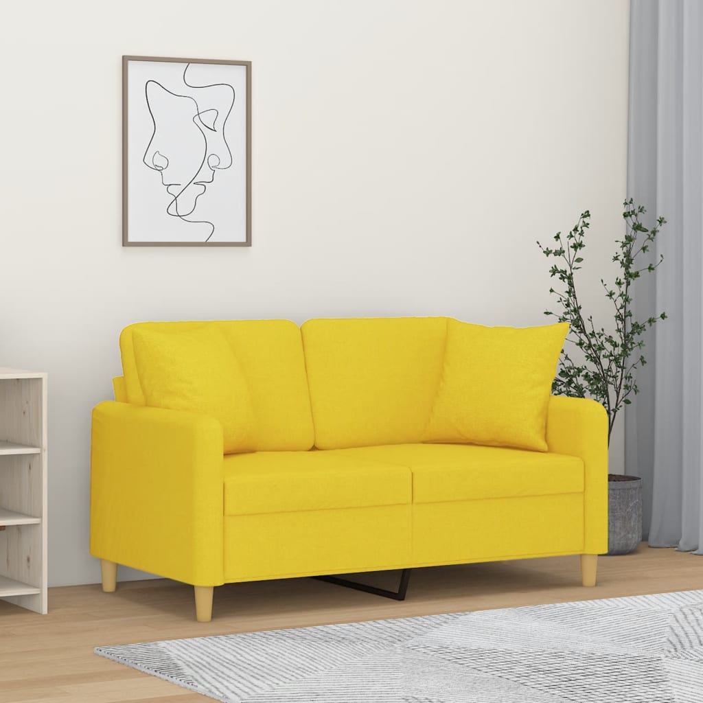 Canapea cu 2 locuri cu pernute, galben deschis, 120 cm, textil — imaginea 2