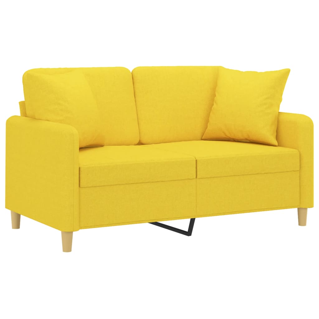 Canapea cu 2 locuri cu pernute, galben deschis, 120 cm, textil — imaginea 3