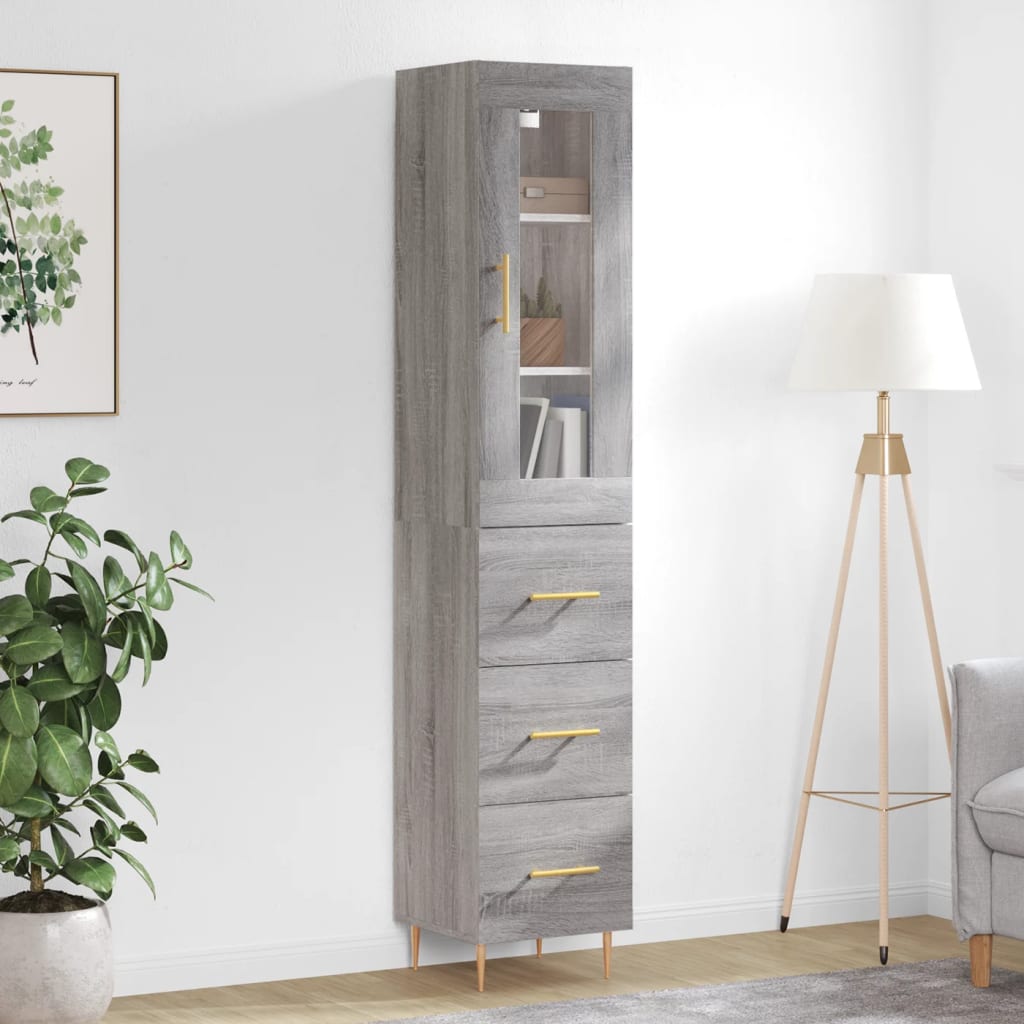 Dulap inalt, gri sonoma, 34,5x34x180 cm, lemn prelucrat — imaginea 2