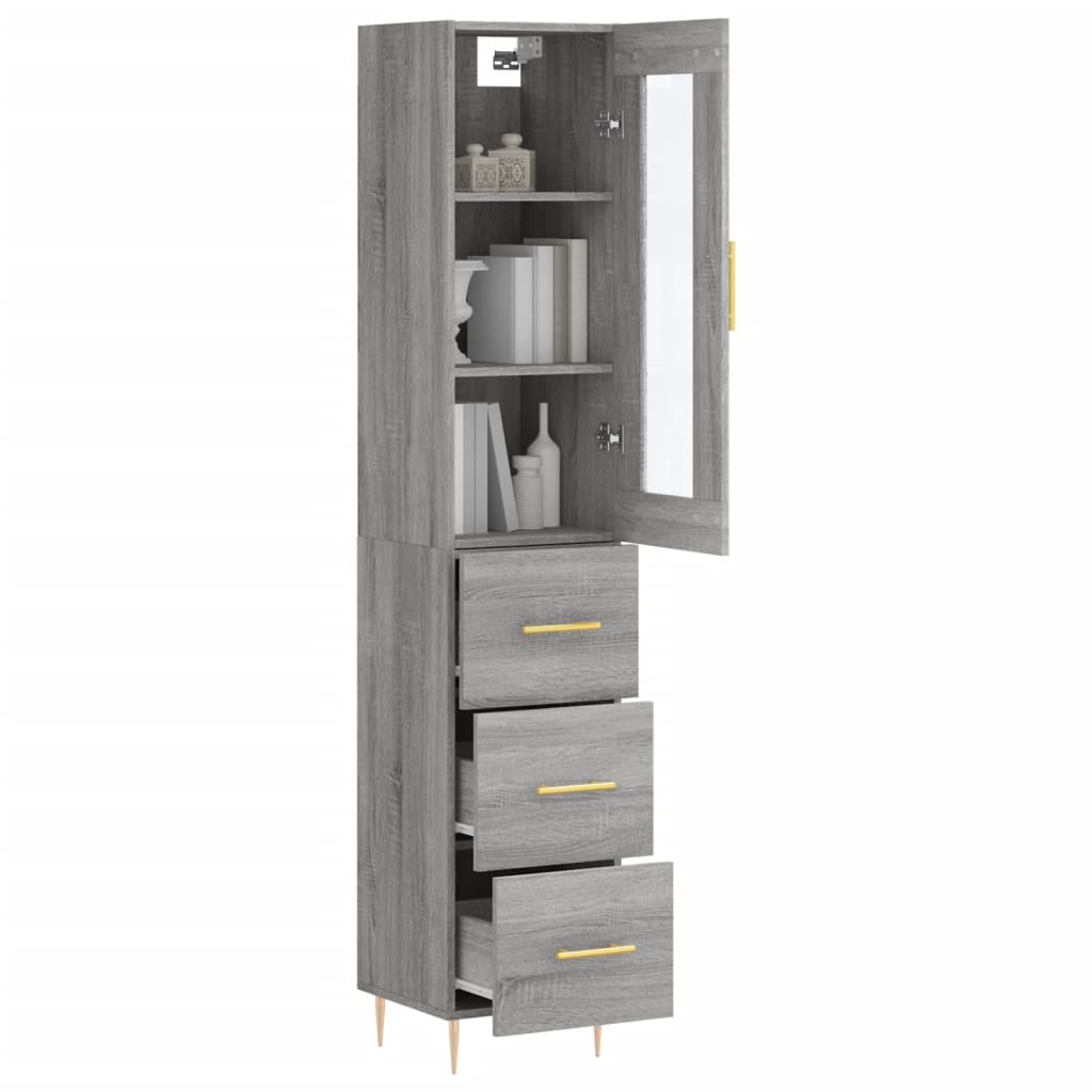 Dulap inalt, gri sonoma, 34,5x34x180 cm, lemn prelucrat — imaginea 3