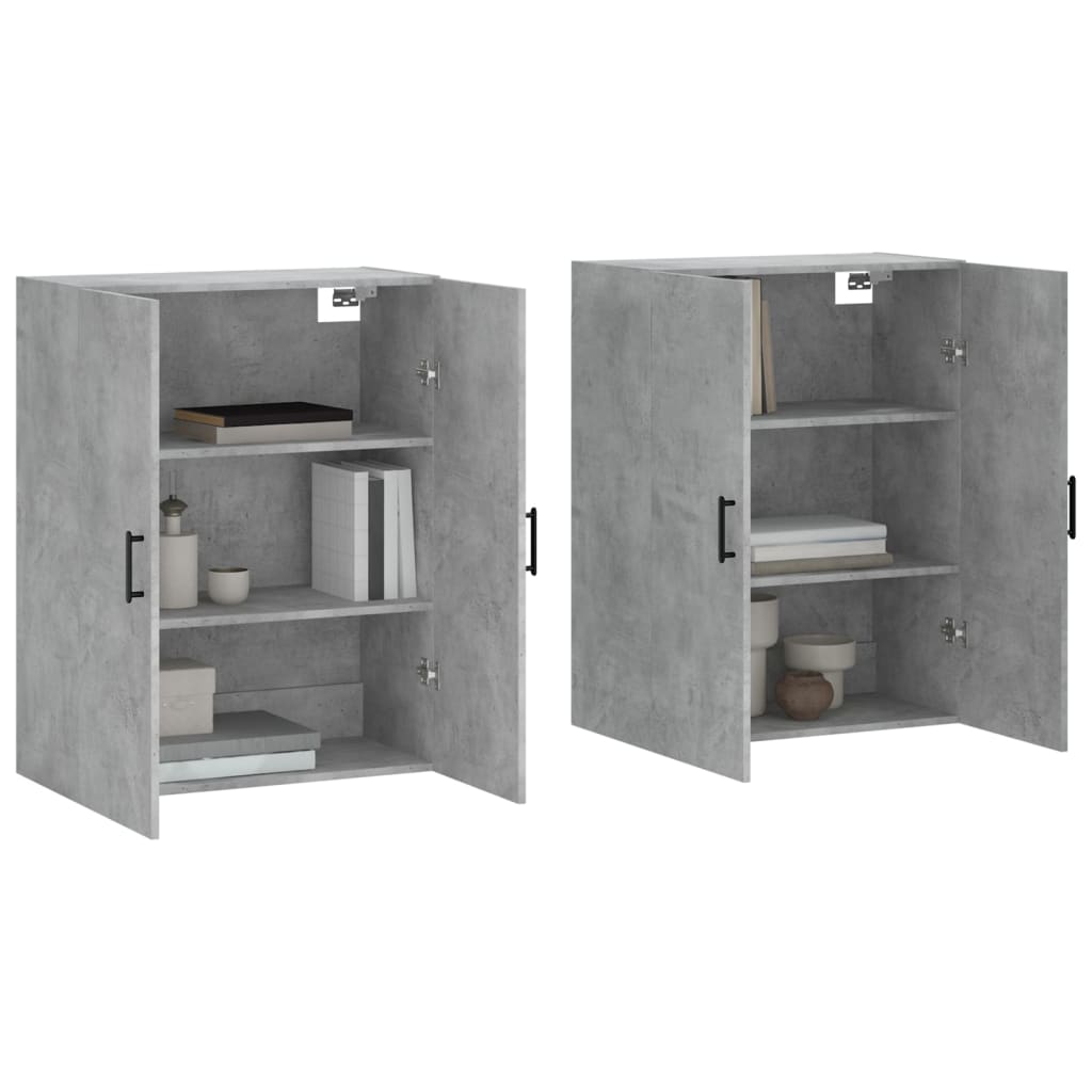 Dulap cu montaj pe perete, 2 buc, gri beton, 69,5x34x90 cm, model negru rotund — imaginea 3