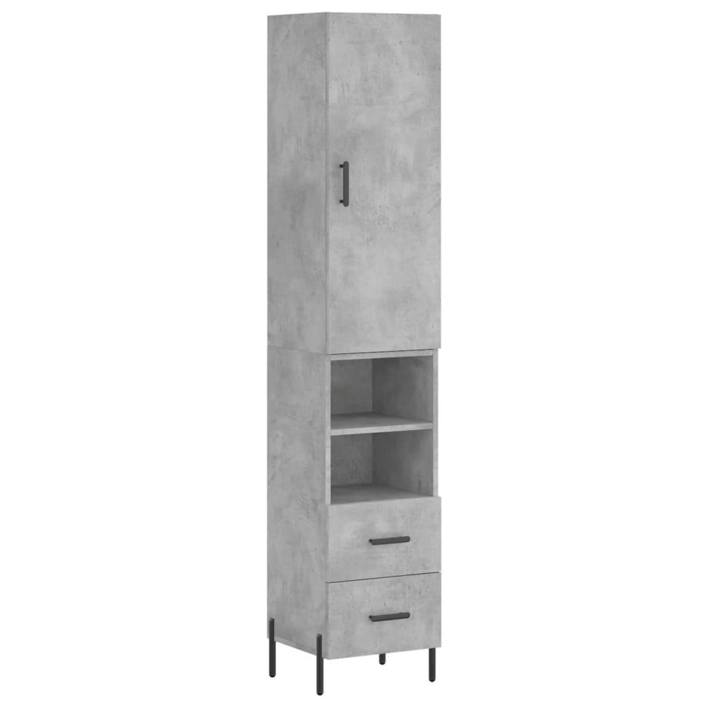 Dulap inalt, gri beton, 34,5x34x180 cm, lemn prelucrat