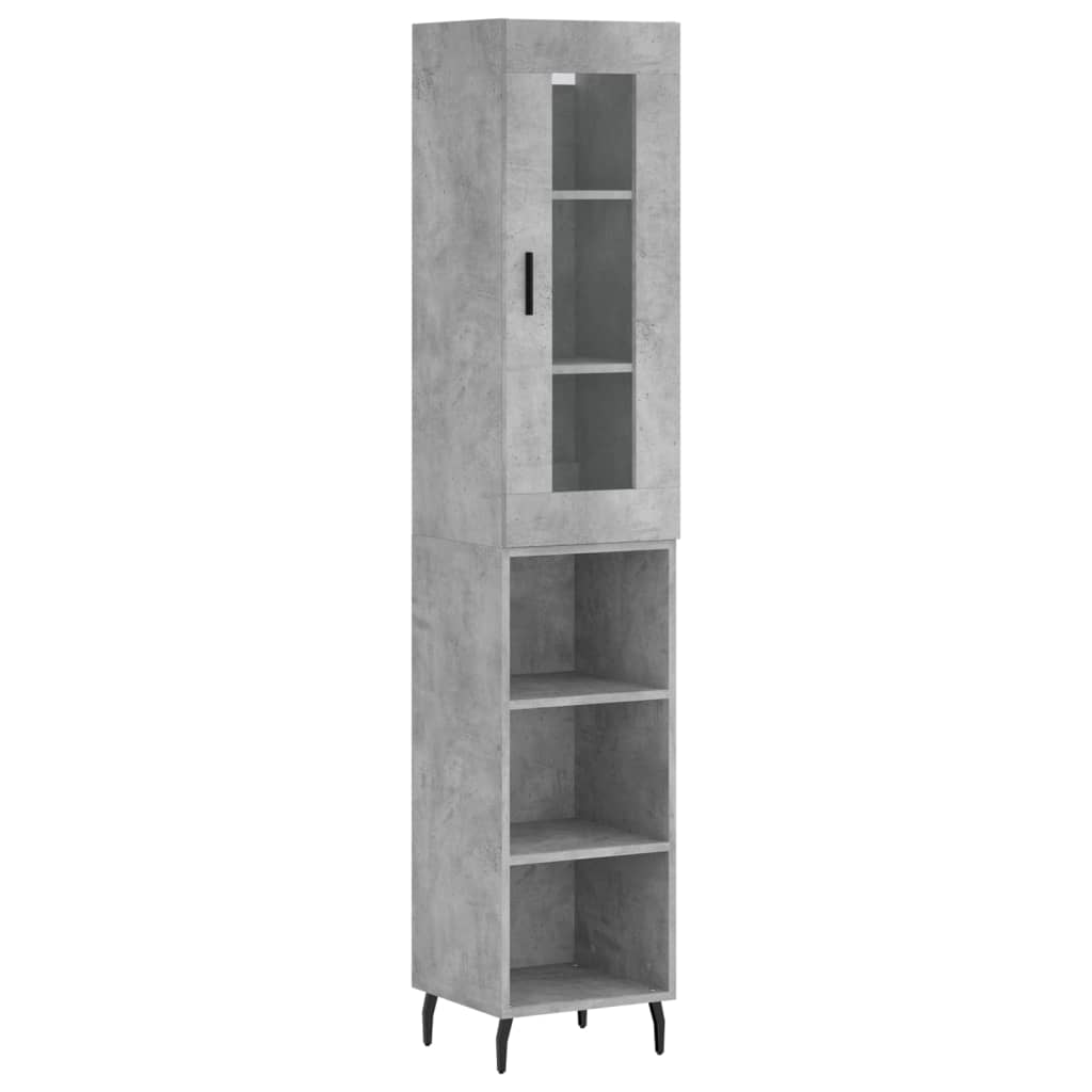 Dulap inalt, gri beton, 34,5x34x180 cm, lemn prelucrat