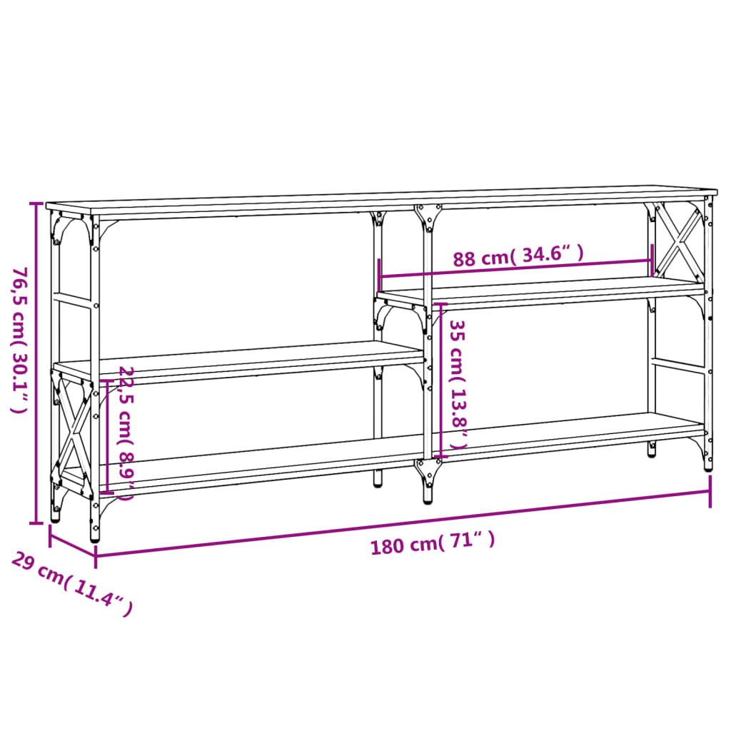 Masuta consola, stejar sonoma, 180x29x76,5 cm, lemn prelucrat — imaginea 9