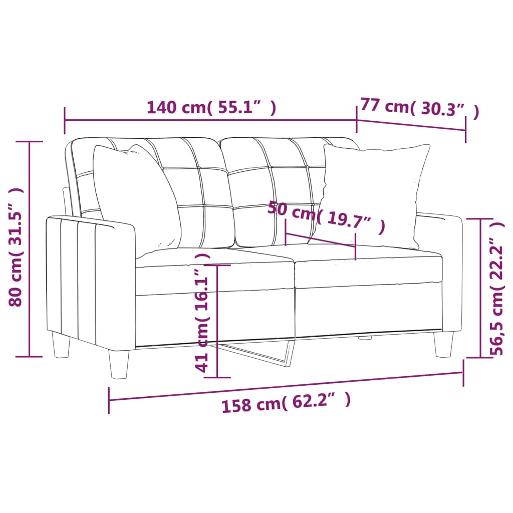 Canapea cu 2 locuri cu pernute, negru, 140 cm, piele ecologica — imaginea 8