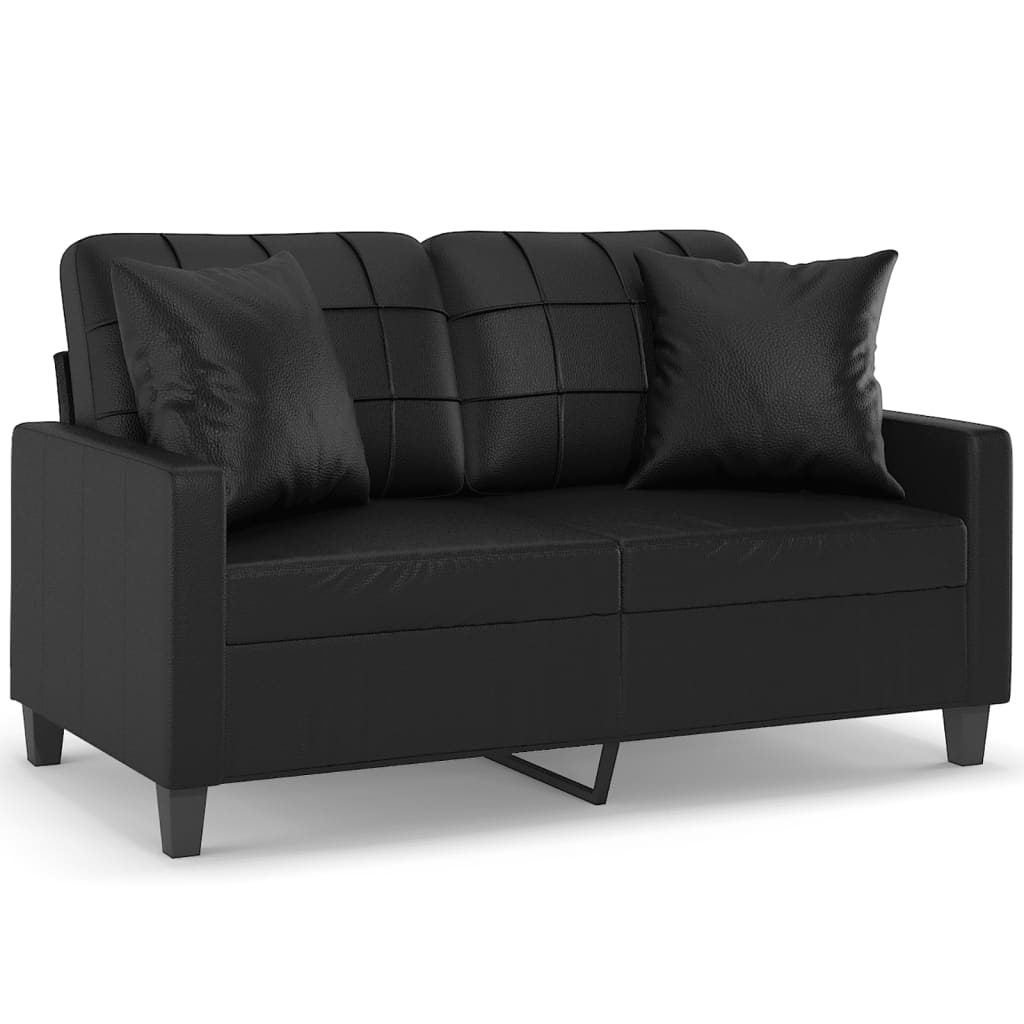 Canapea cu 2 locuri cu pernute, negru, 120 cm, piele ecologica